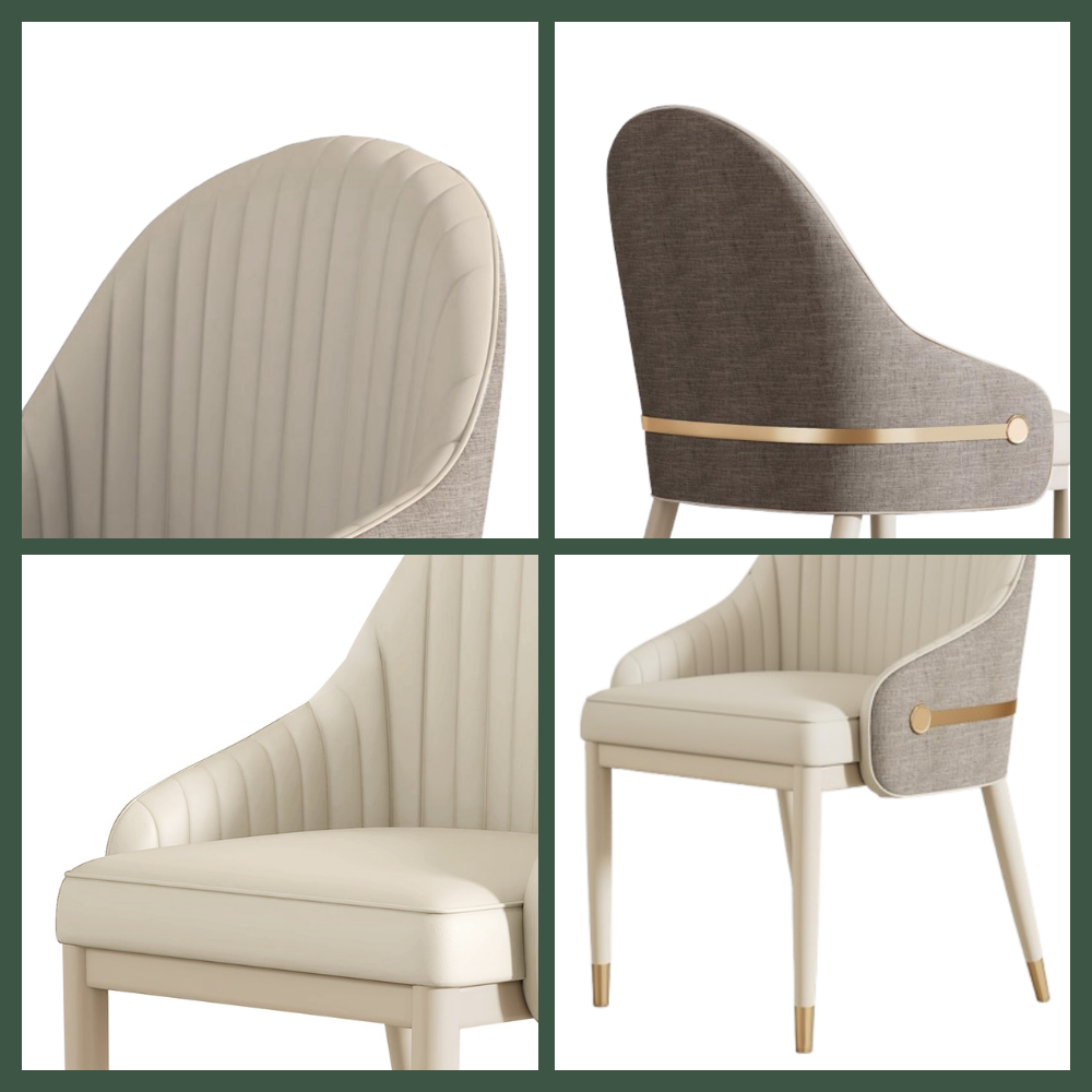 Stainless Steel Beige & Gray PU Leather & Cotton Linen Dining Chairs
