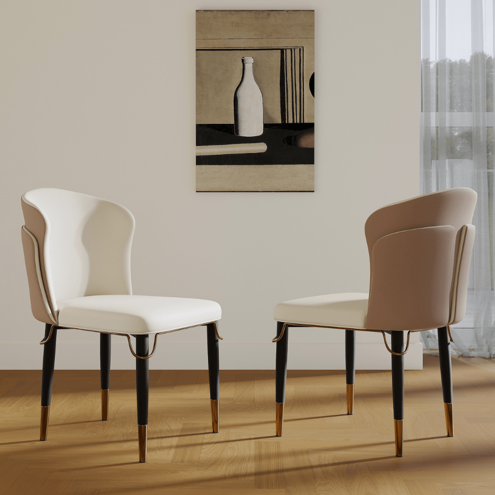 Modern Luxury Brown & Beige PU Leather Dining Chairs