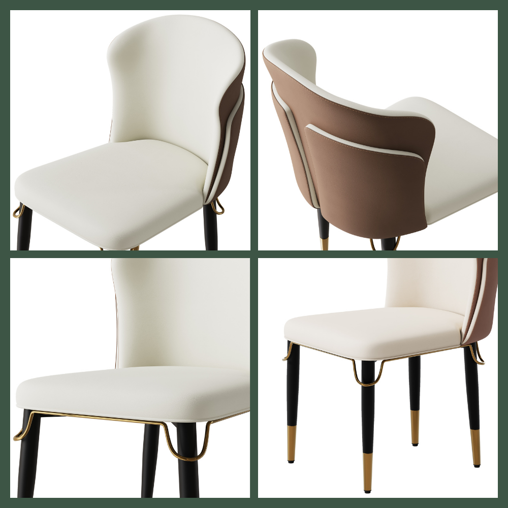 Two-piece Brown & Beige PU Leather Dining Chairs