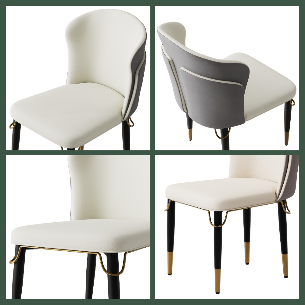 Beige Gray & Beige PU Leather Dining Chairs