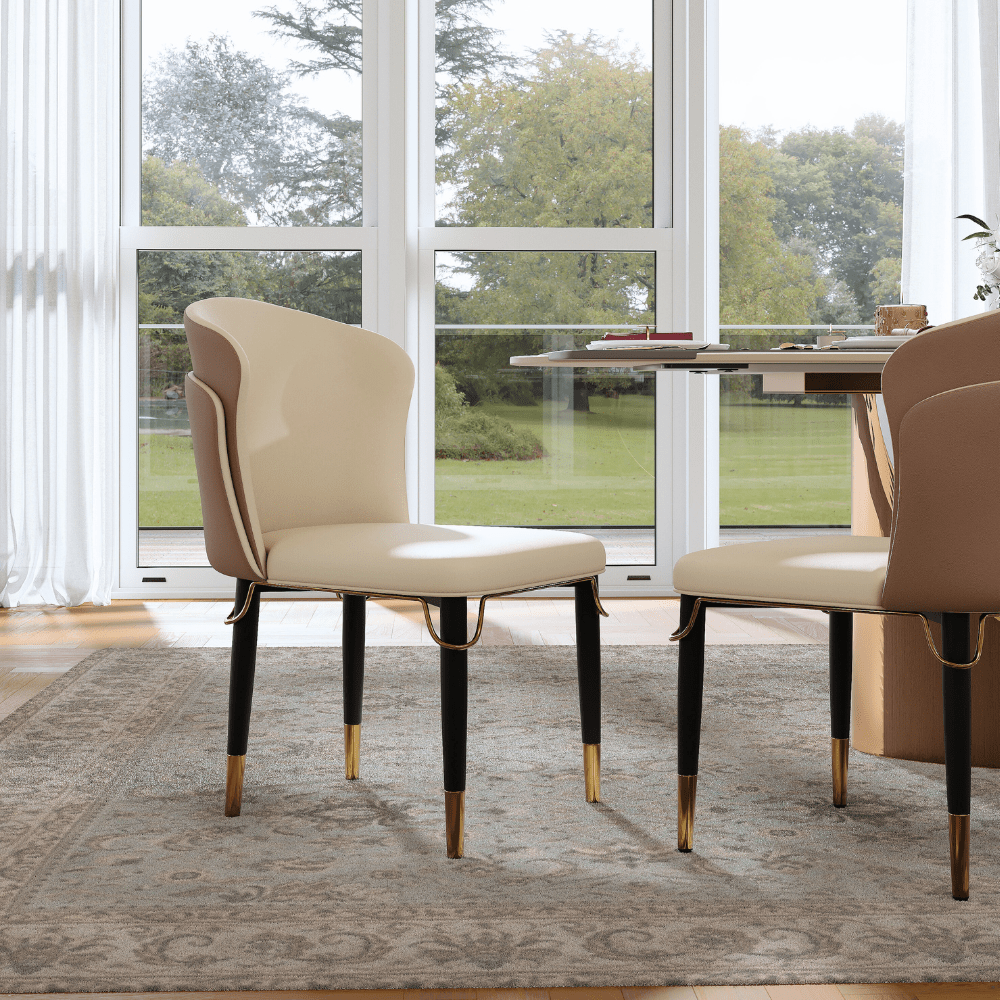Partly Assemble Brown & Beige PU Leather Dining Chairs