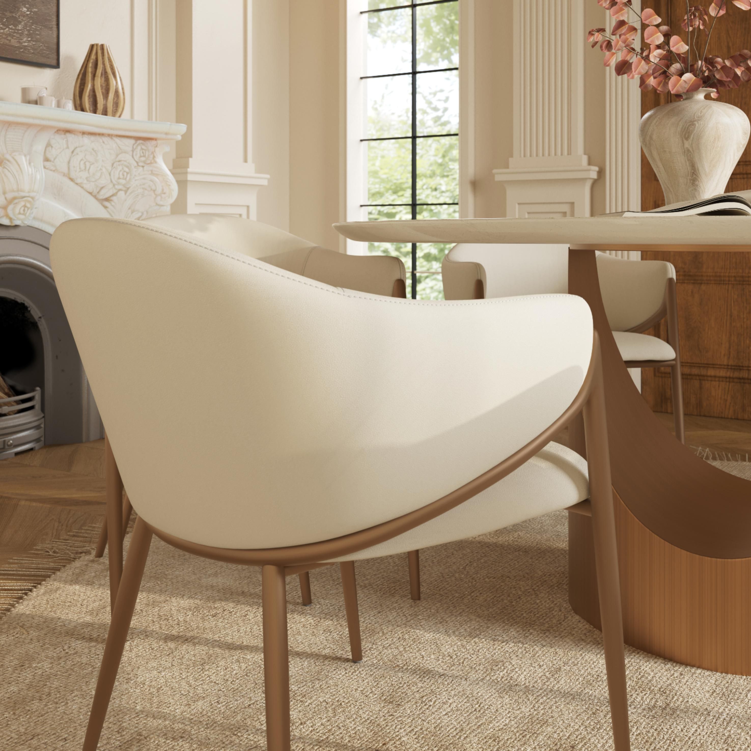 Beige Beige & Bronze PU Leather Dining Chairs