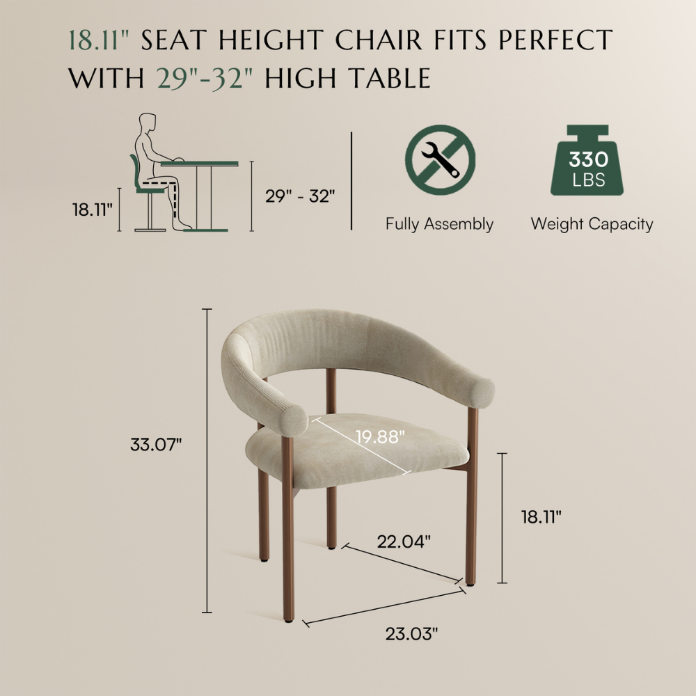 Modern Beige & Bronze Cotton Linen Dining Chairs