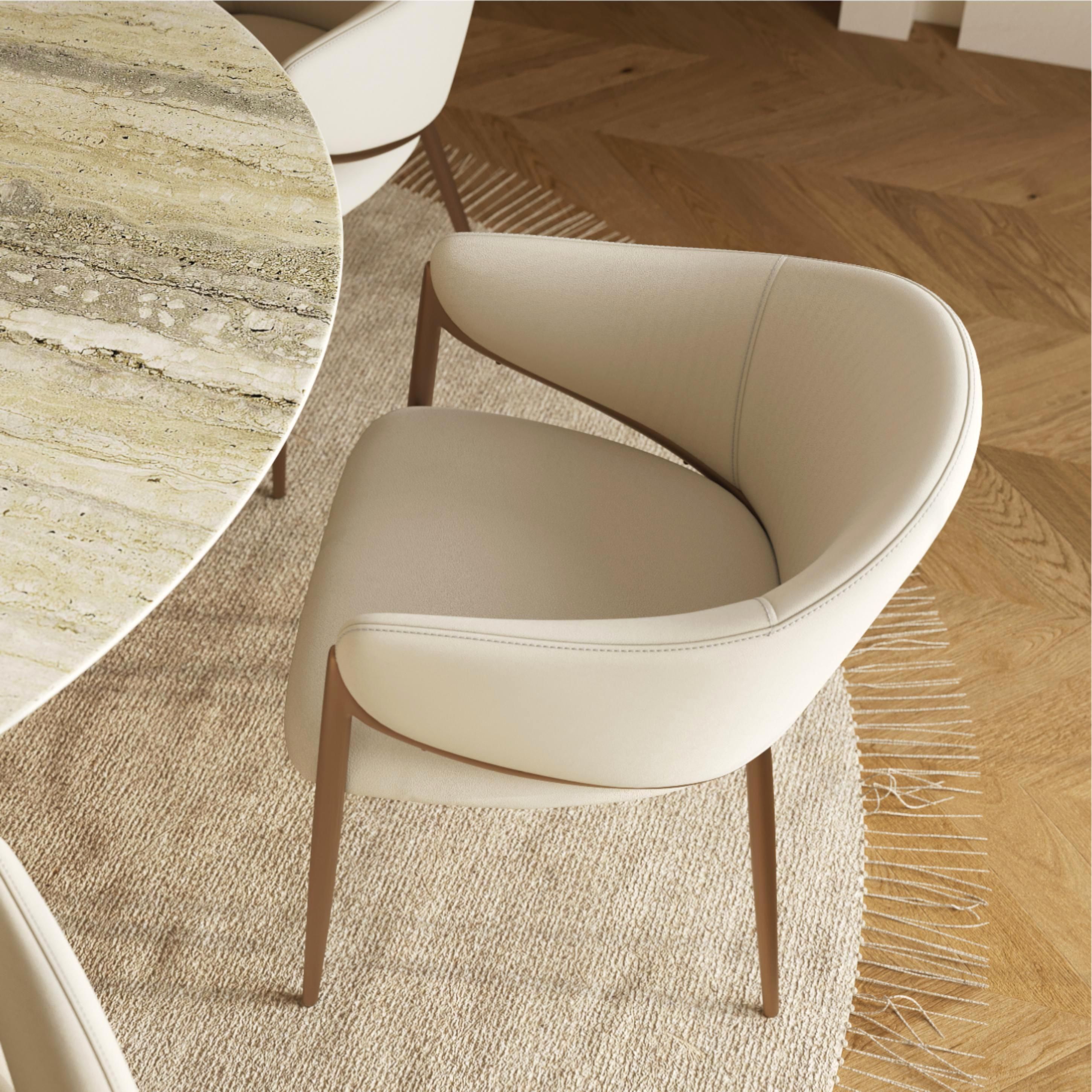 Carbon Steel Beige & Bronze PU Leather Dining Chairs