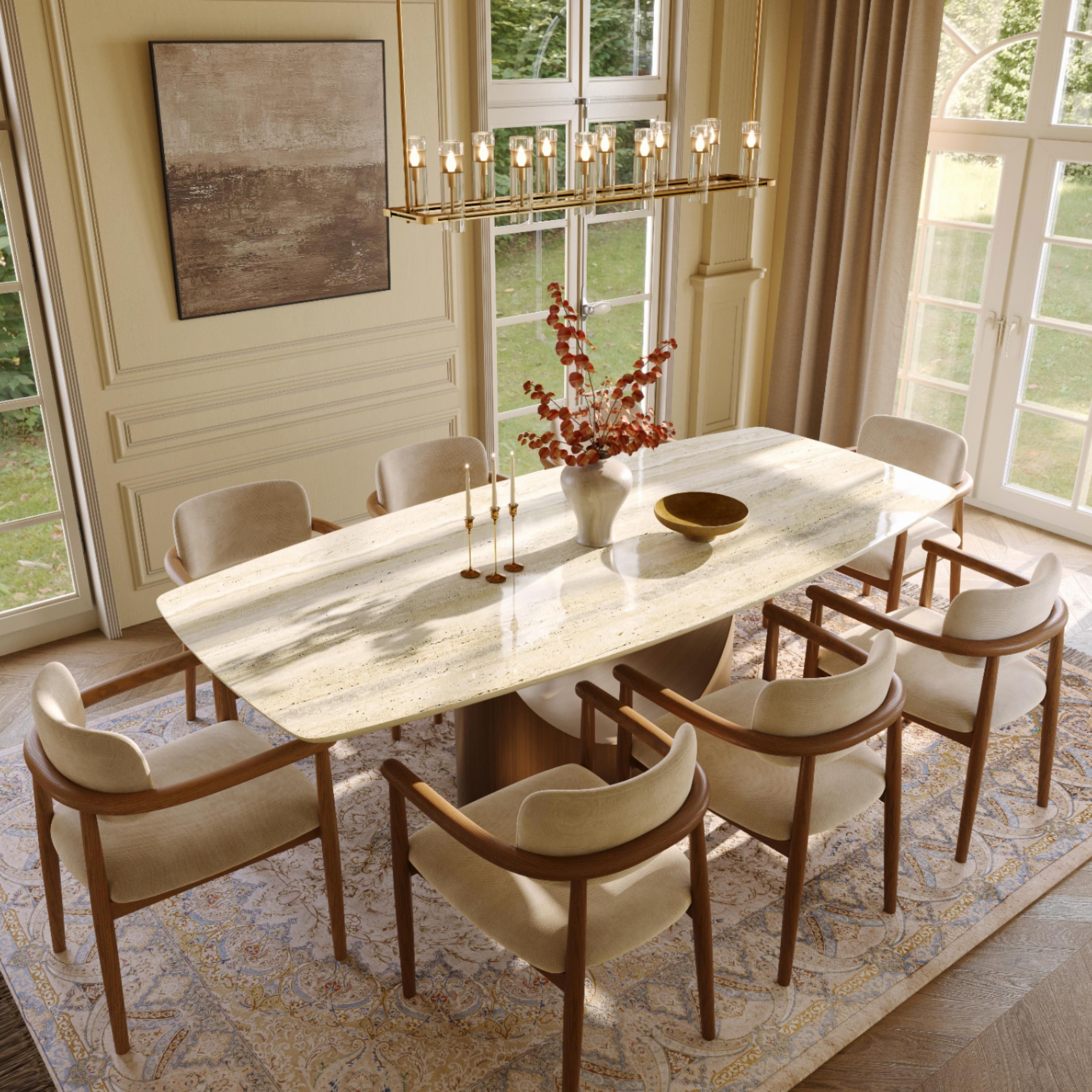Armchairs Beige & Light Walnut Cotton Linen Dining Chairs