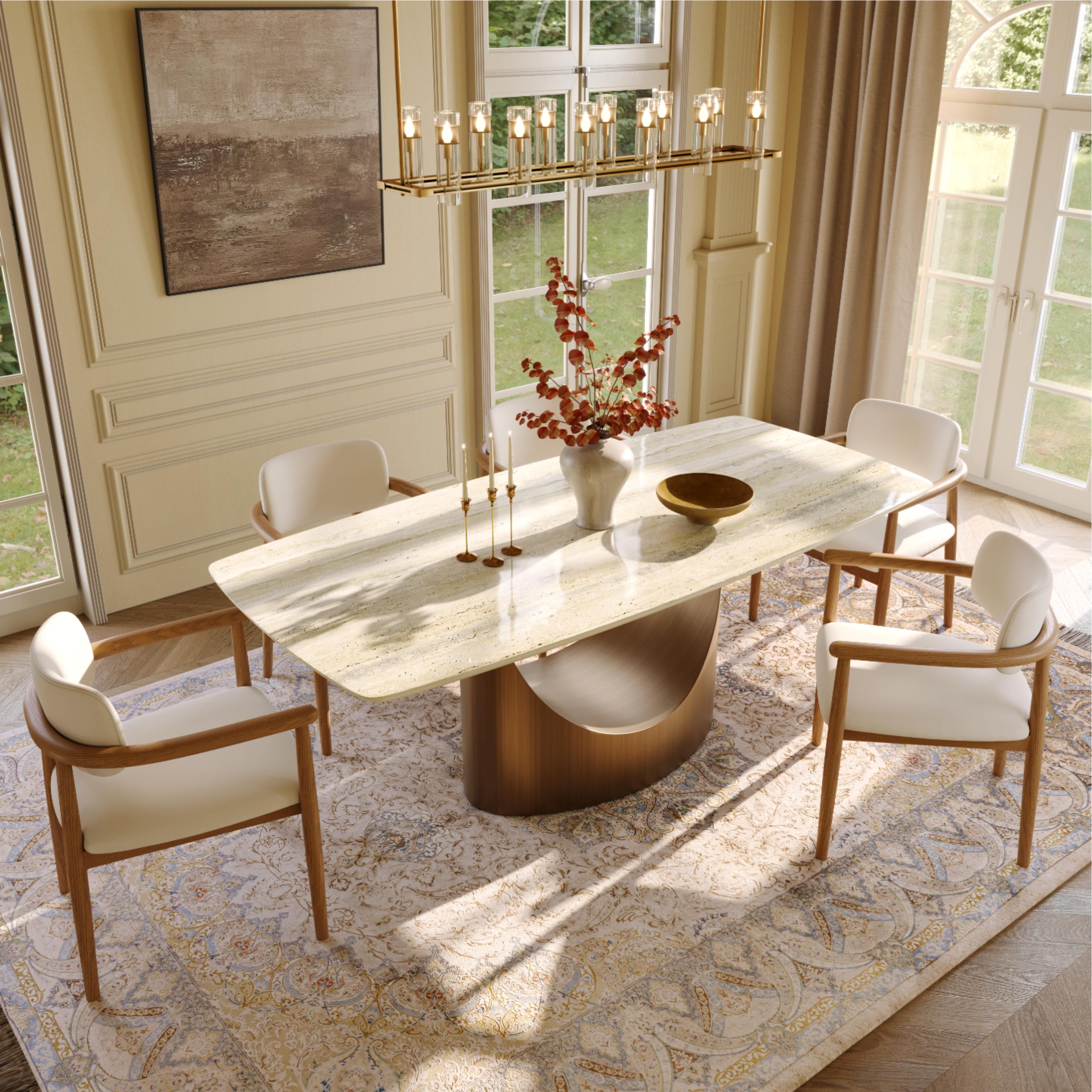 Cotton Linen Beige & Light Walnut PU Leather Dining Chairs