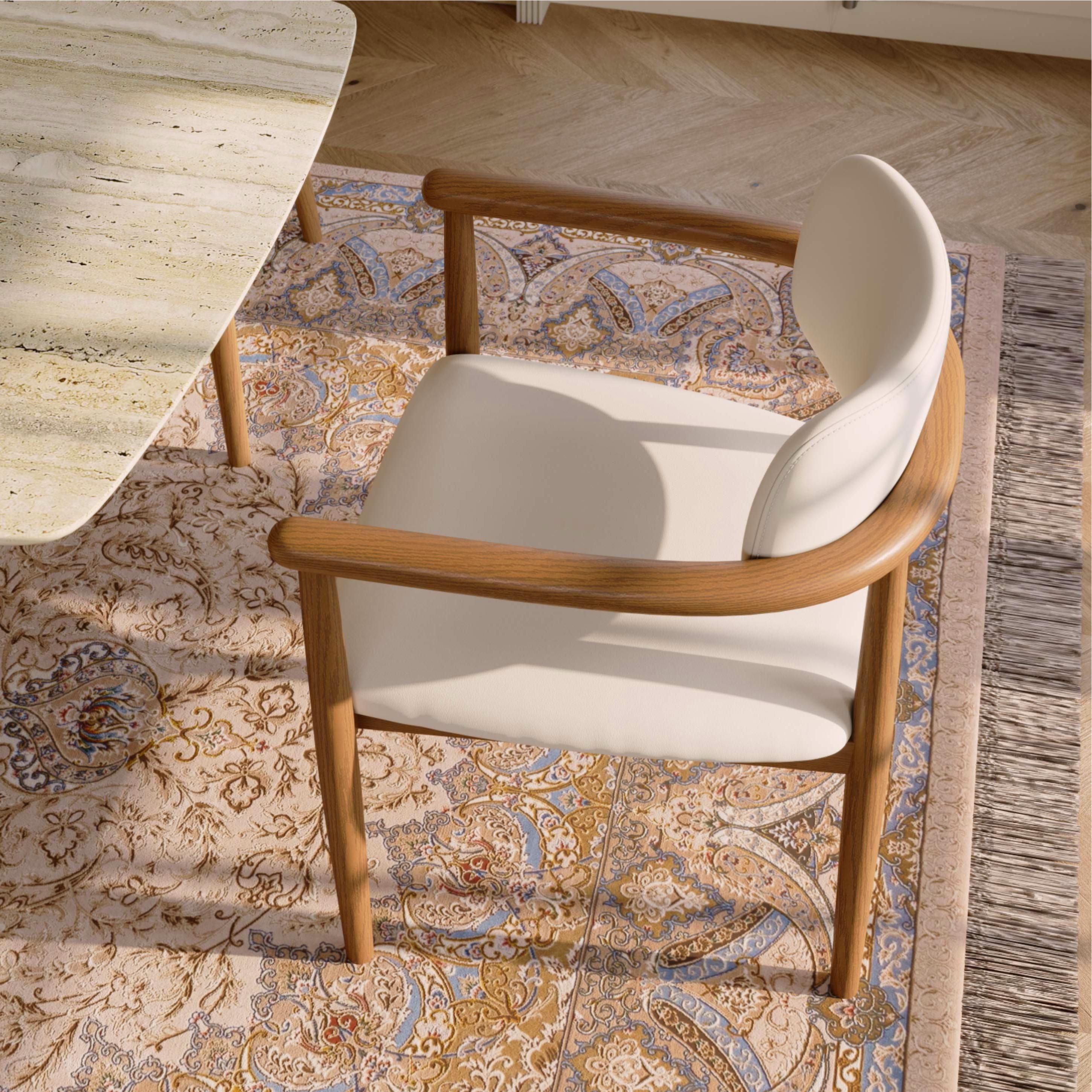 Mid Century Modern Beige & Light Walnut PU Leather Dining Chairs