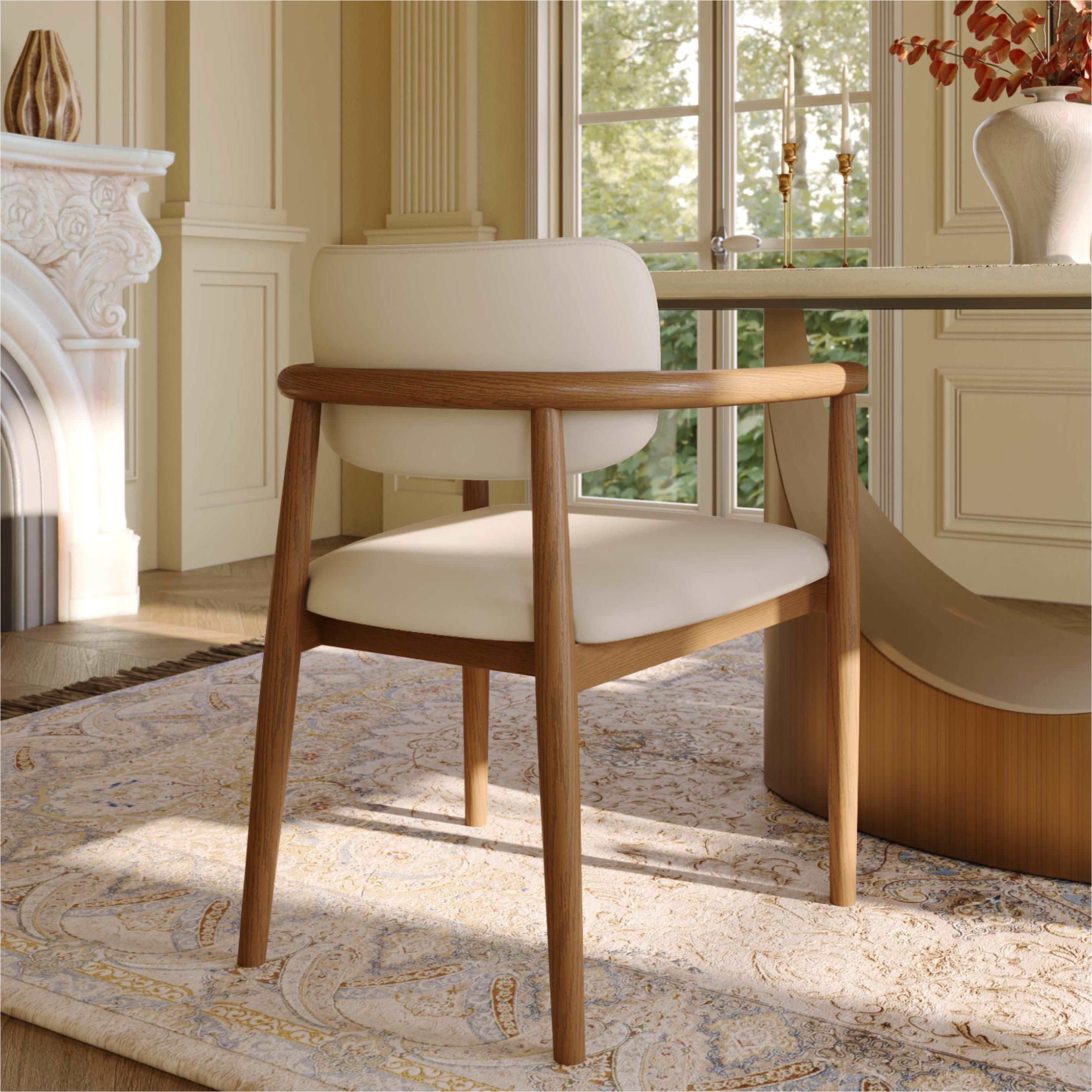 Beige Beige & Light Walnut PU Leather Dining Chairs