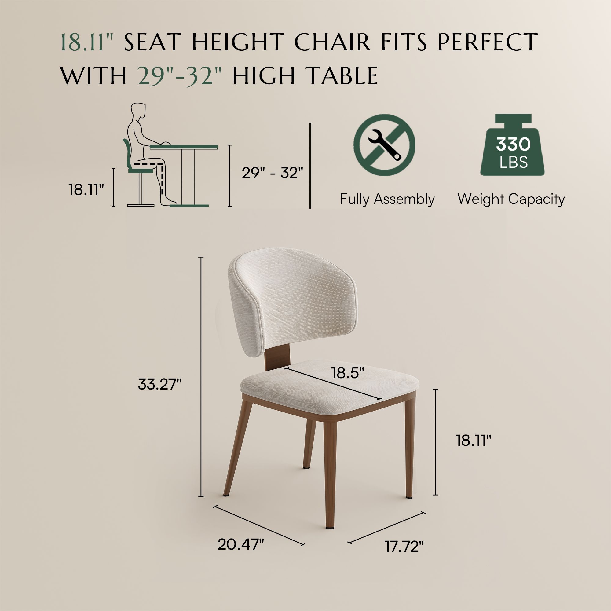 Modern Beige & Bronze Cotton Linen Dining Chairs