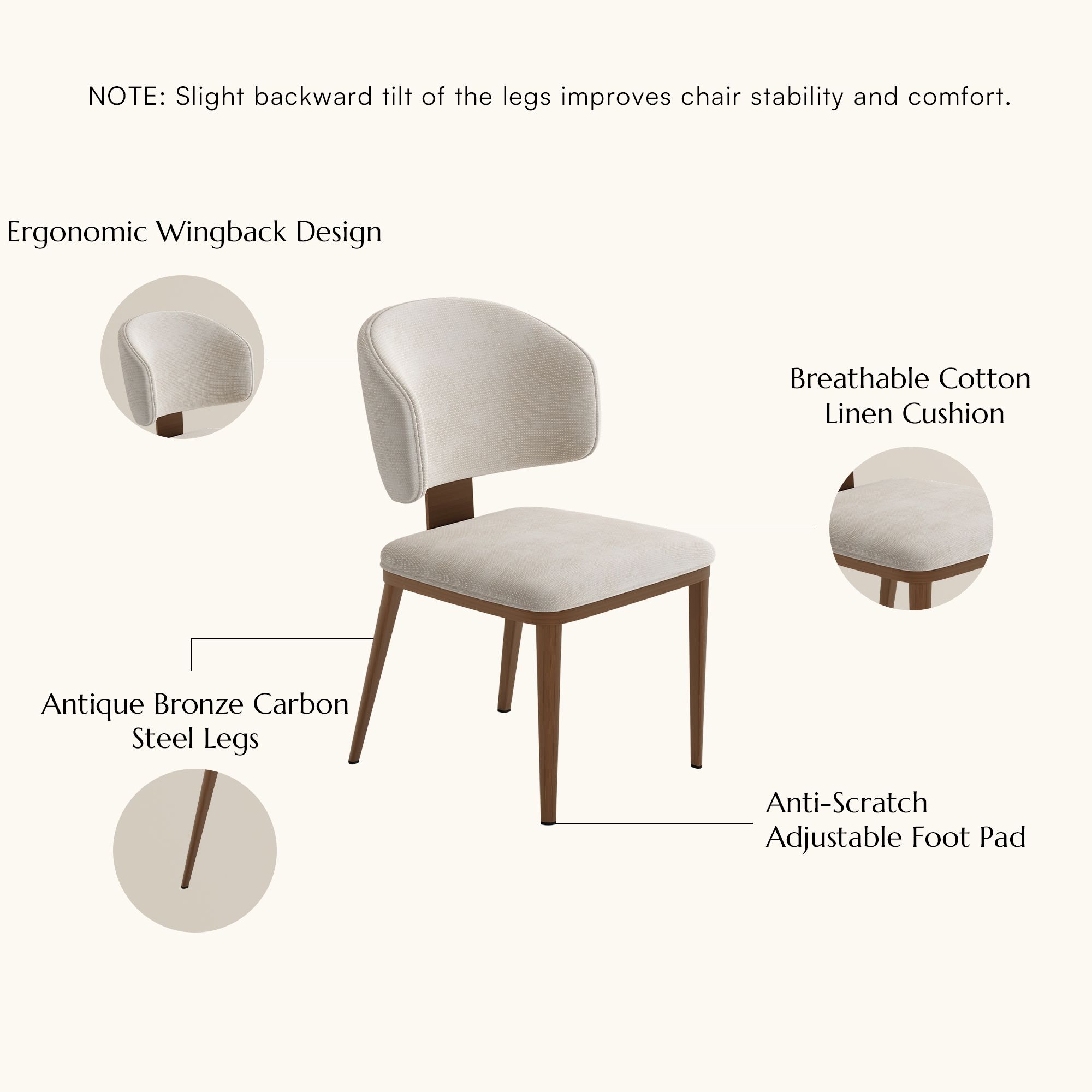Cotton & Linen Beige & Bronze Cotton Linen Dining Chairs
