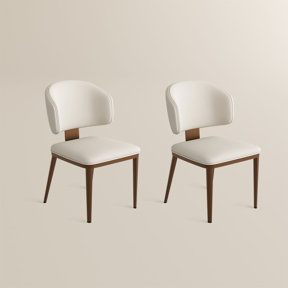 Carbon Steel Beige & Bronze PU Leather Dining Chairs
