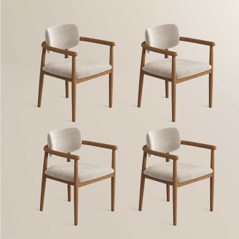 Fully Assembled Beige & Light Walnut Cotton Linen Dining Chairs