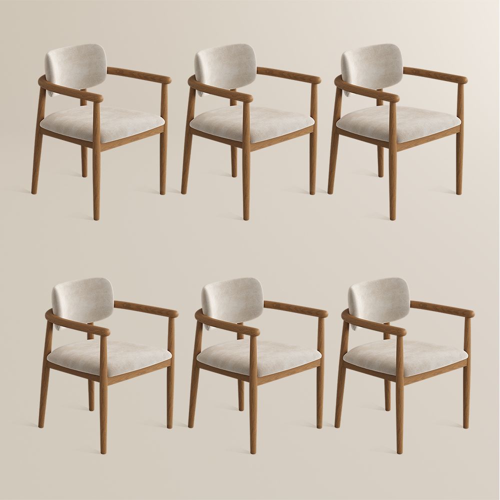 Beige Beige & Light Walnut Cotton Linen Dining Chairs