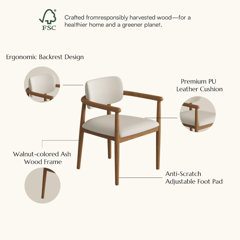 Beige Beige & Light Walnut PU Leather Dining Chairs