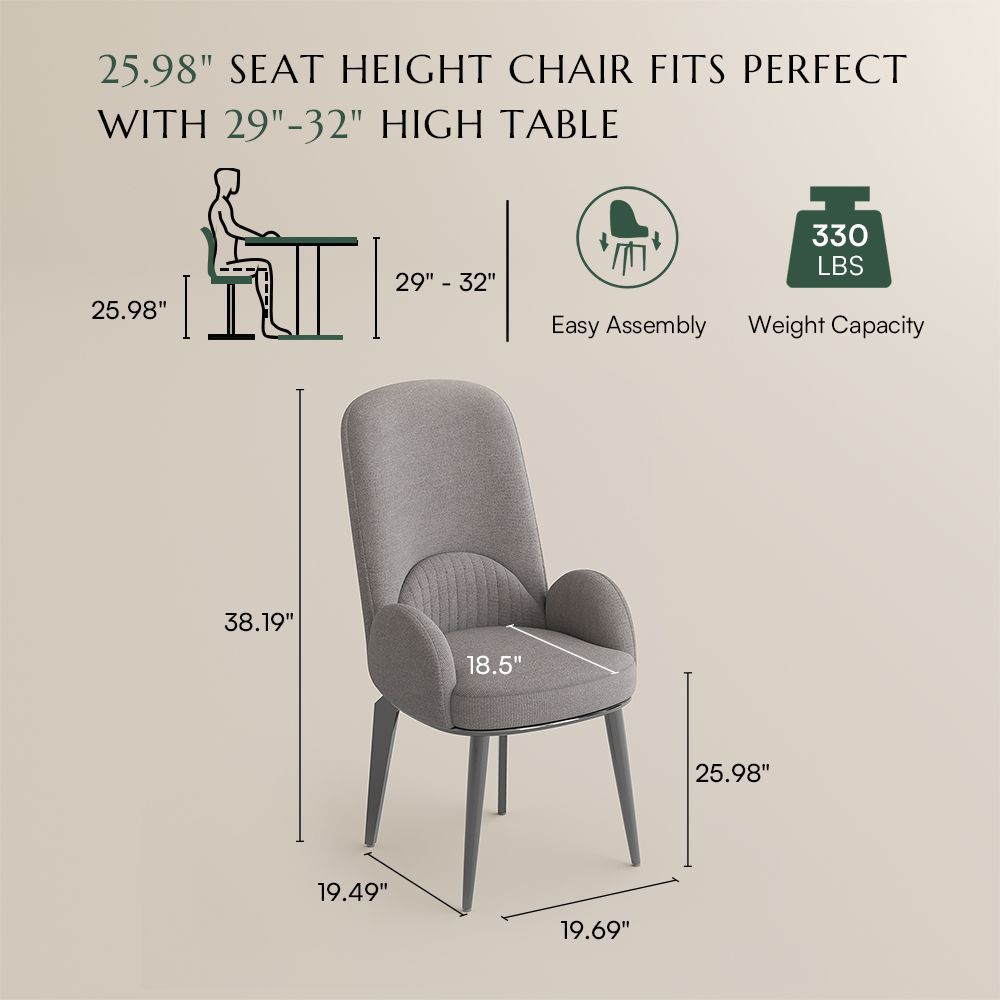 Fabric Gray & Silver Woven Fabric Dining Chairs