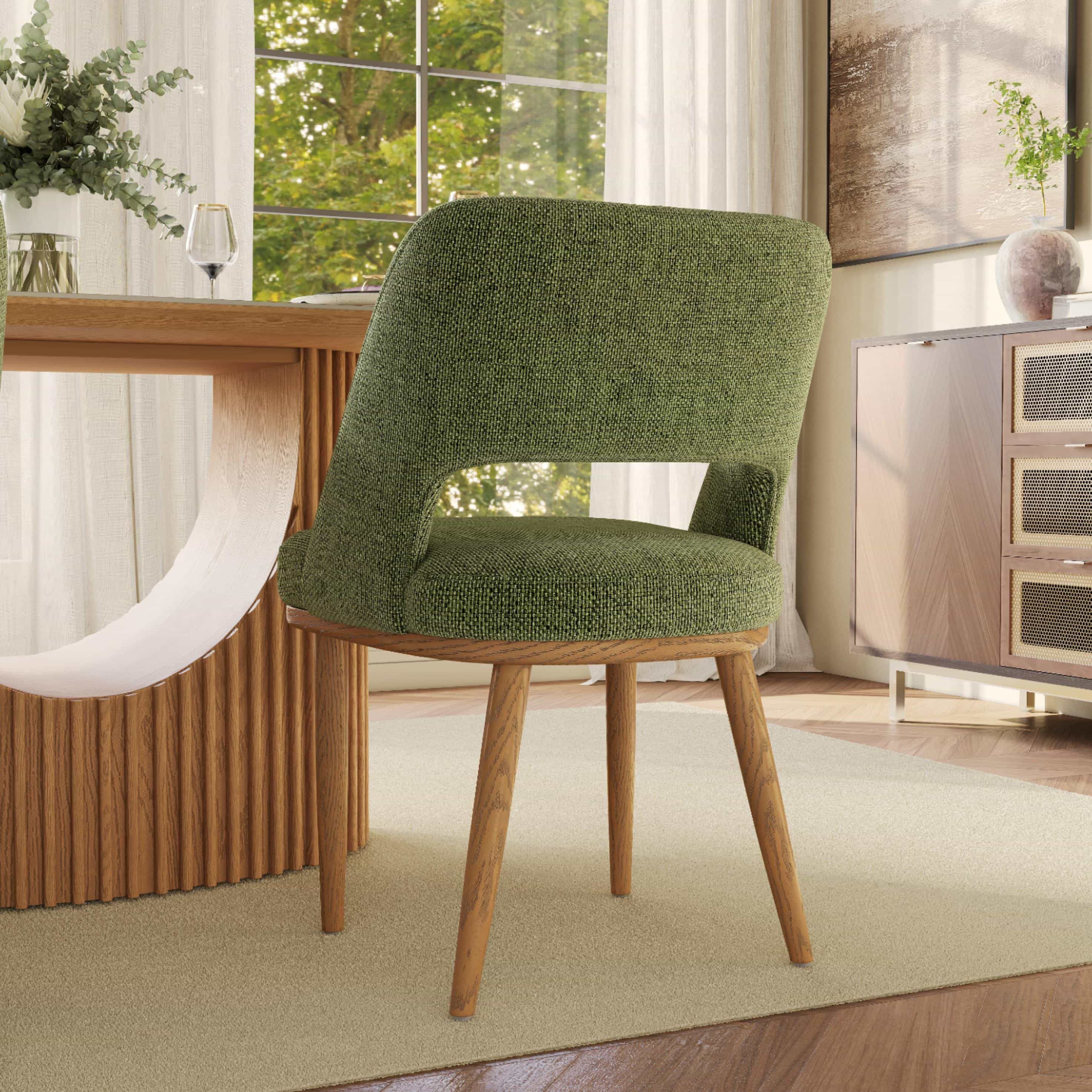 Beige Green Woven Fabric Dining Chairs