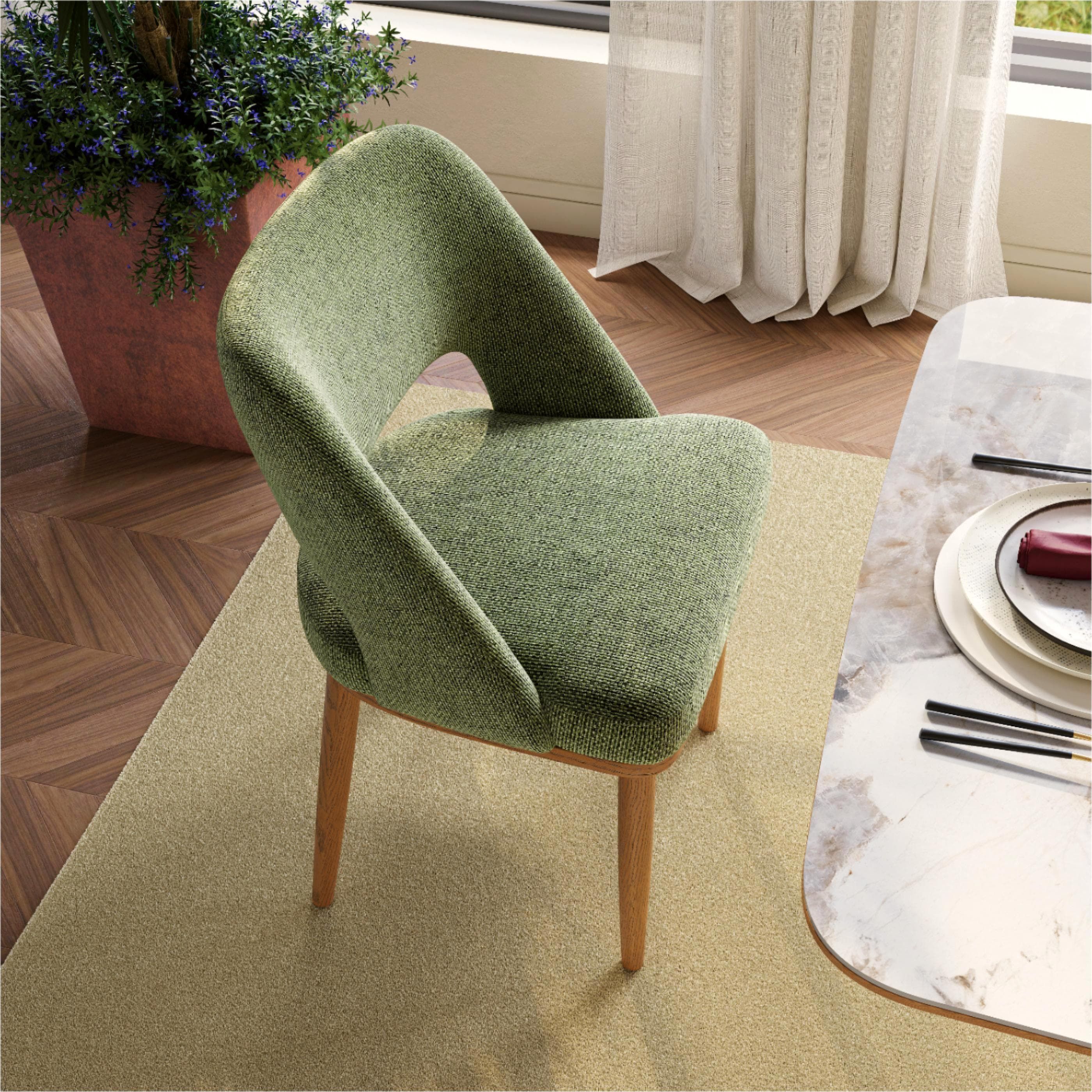 Green Green Woven Fabric Dining Chairs
