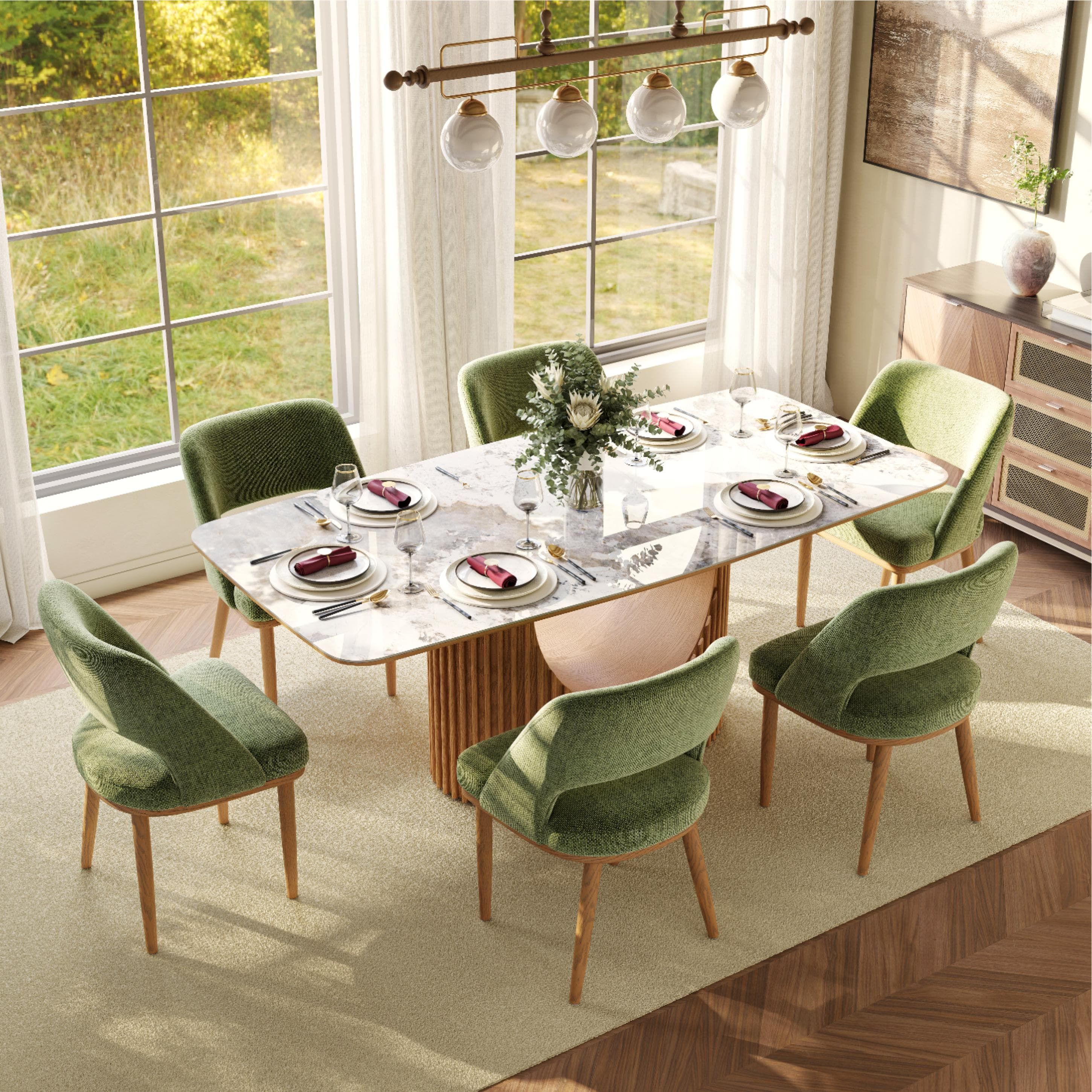 Green Green Woven Fabric Dining Chairs
