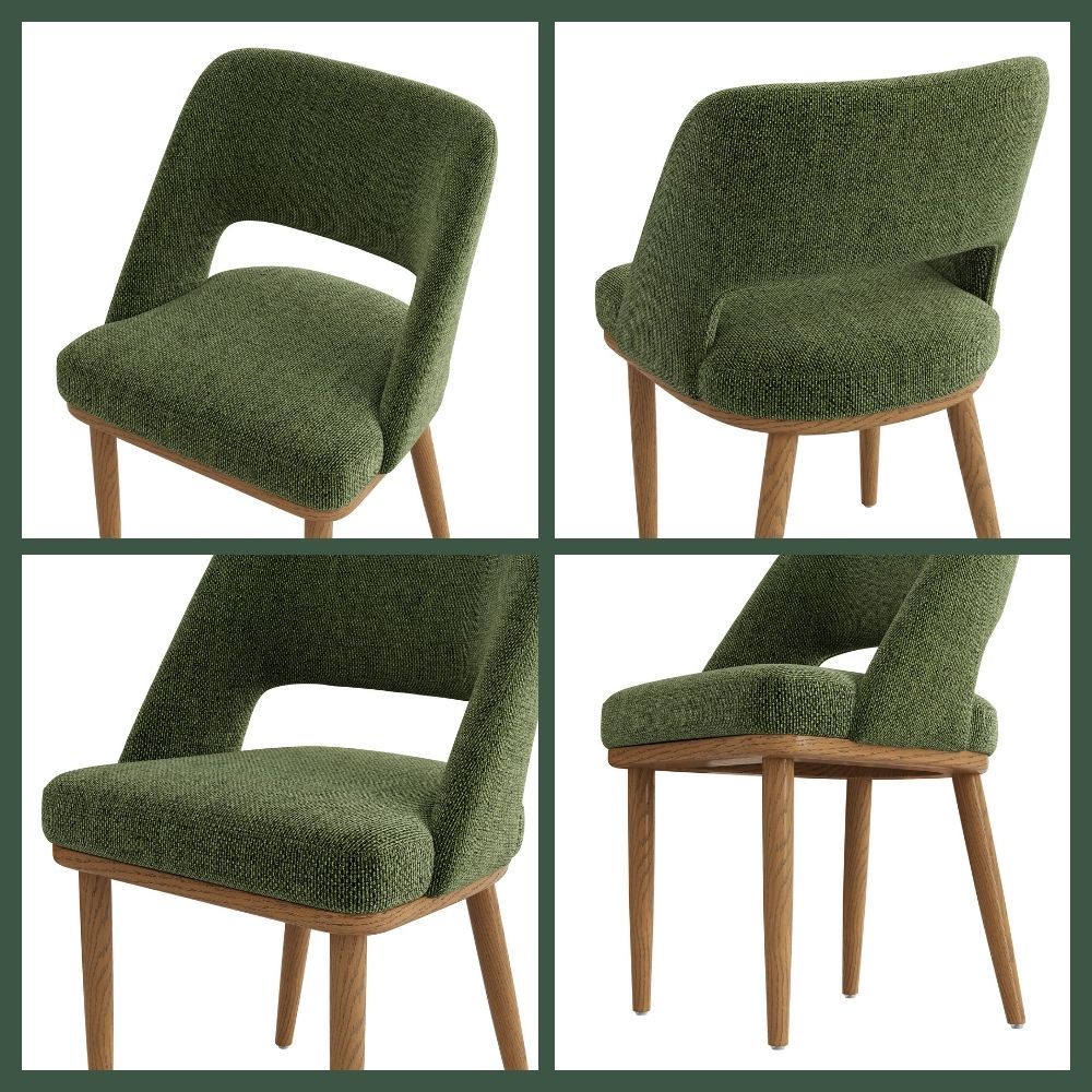 Mid Century Modern Green Woven Fabric Dining Chairs