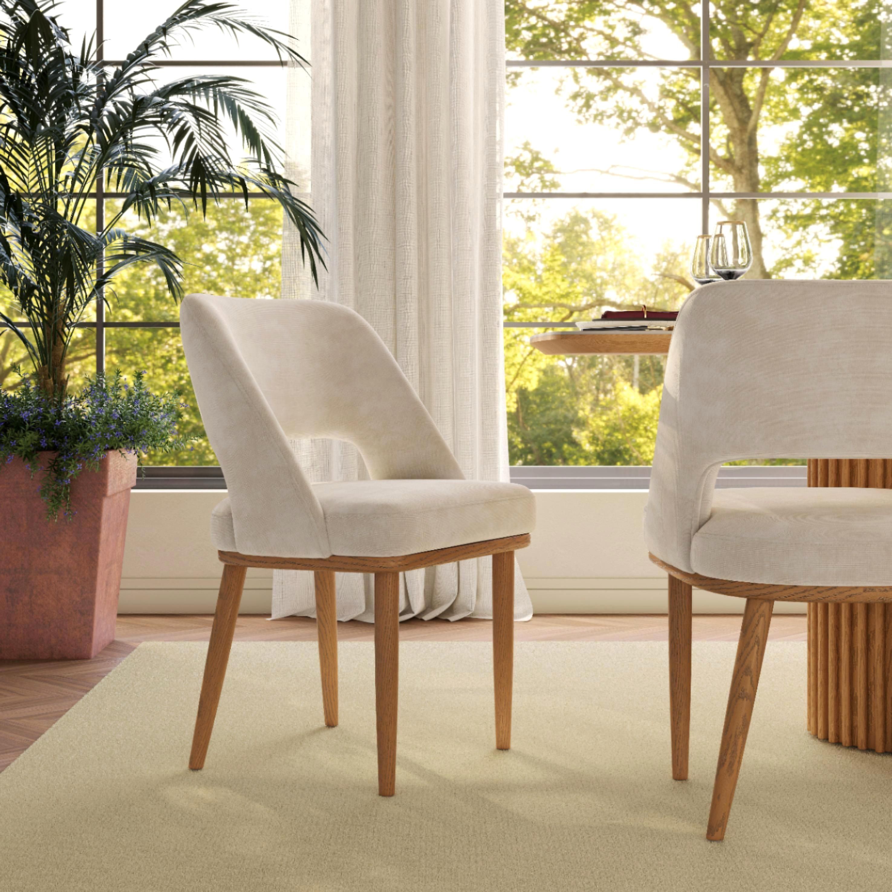Barrel Beige Cotton Linen Dining Chairs