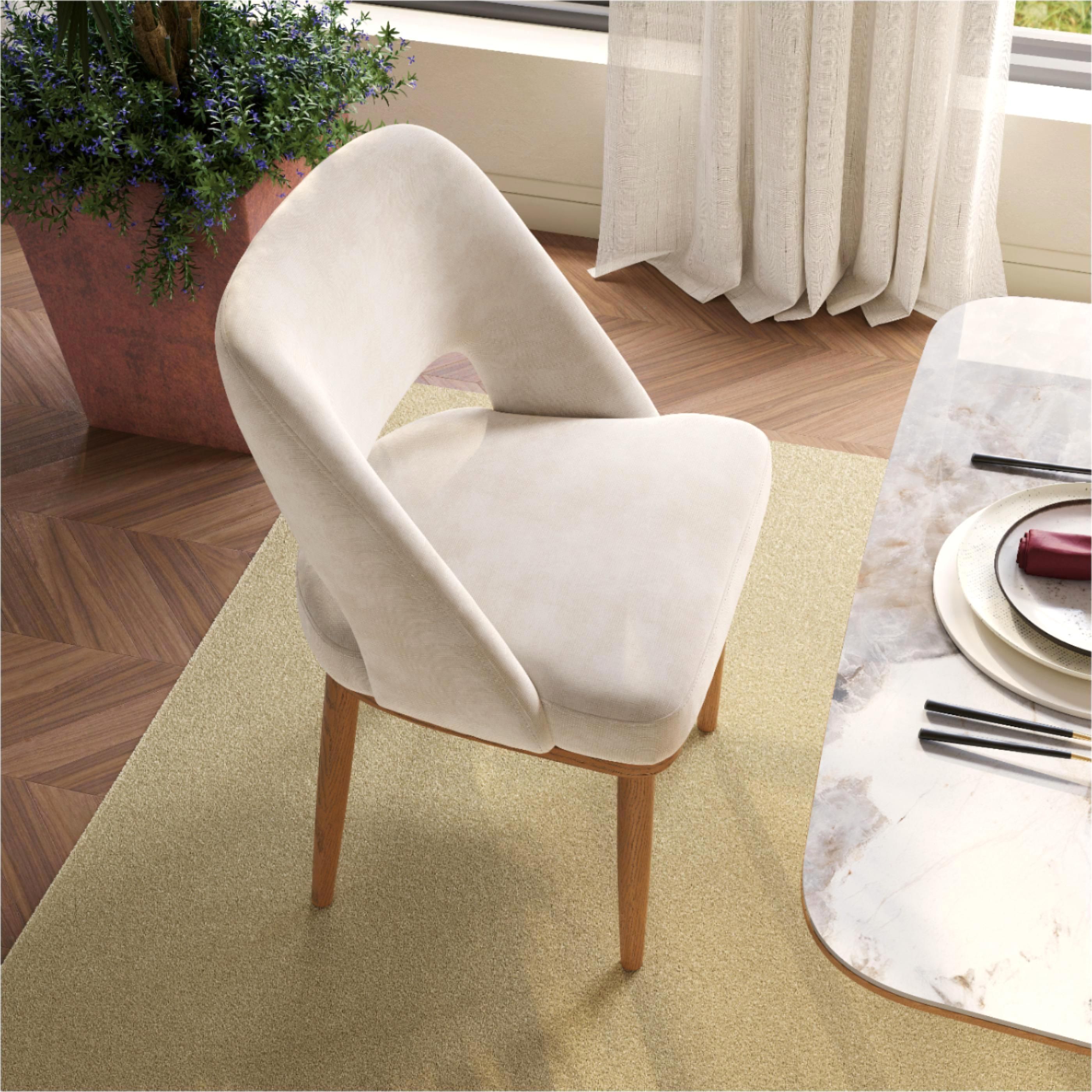 Walnut Beige Cotton Linen Dining Chairs