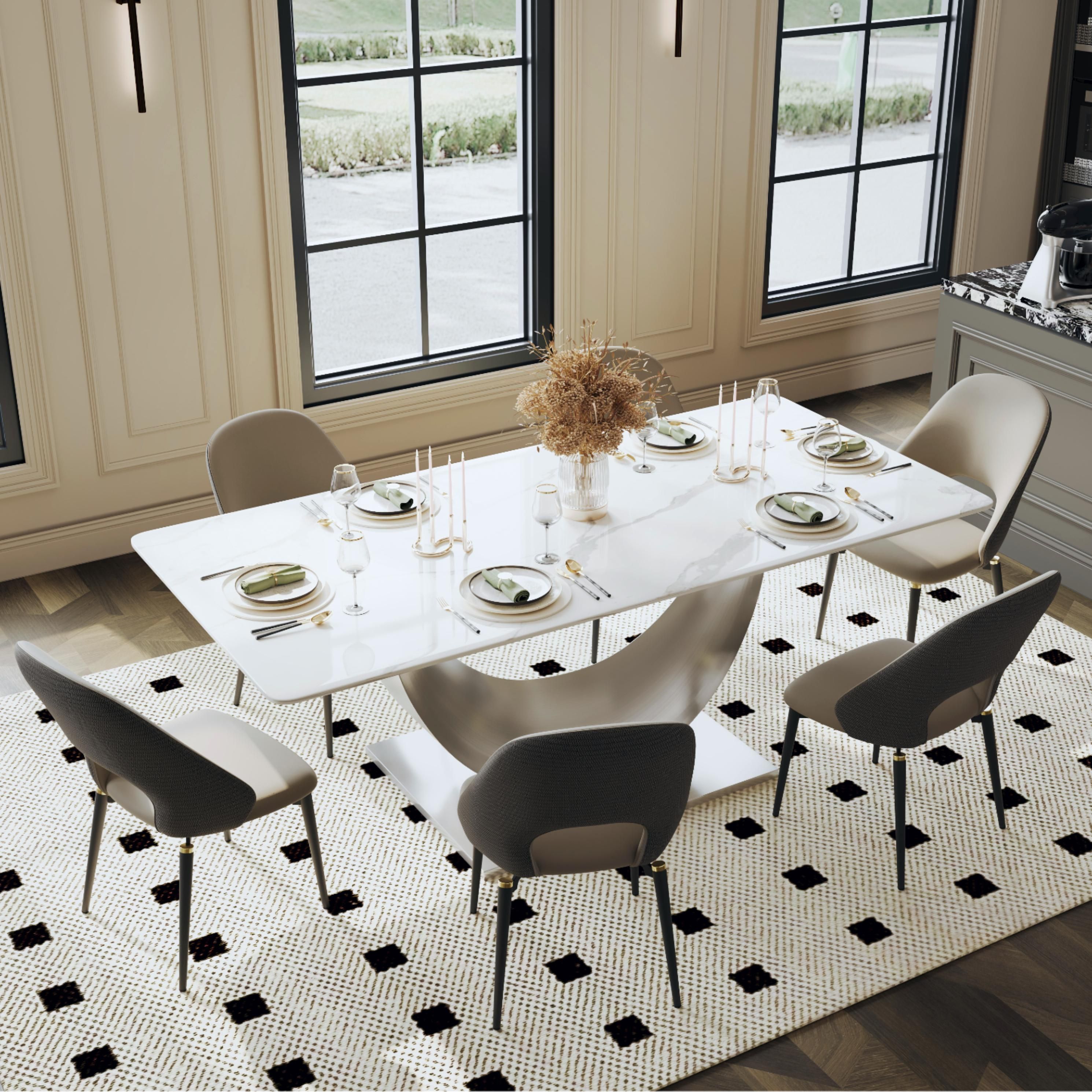 PU Leather Brown & Gray PU Leather Dining Chairs