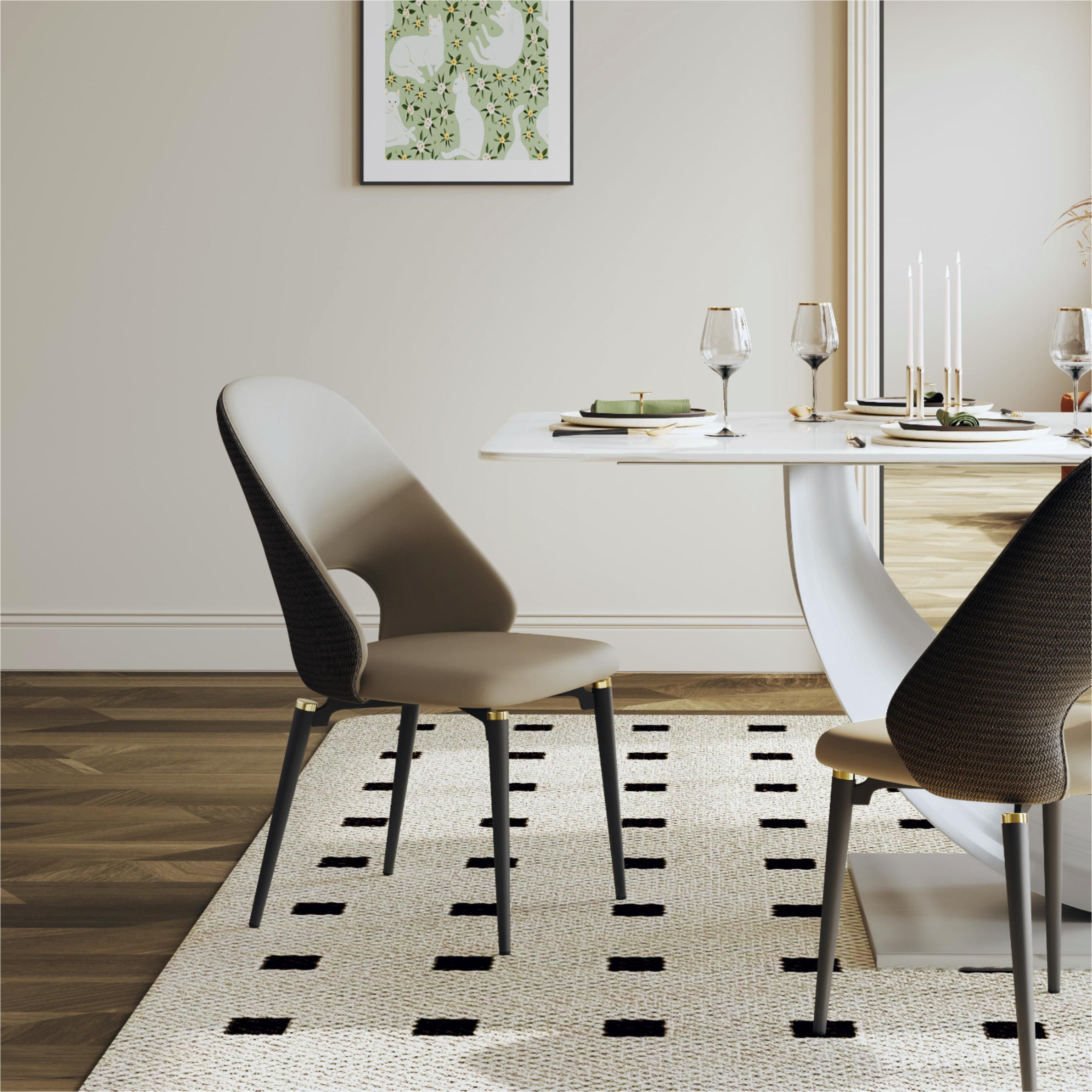 Easy Assembly Brown & Gray PU Leather Dining Chairs