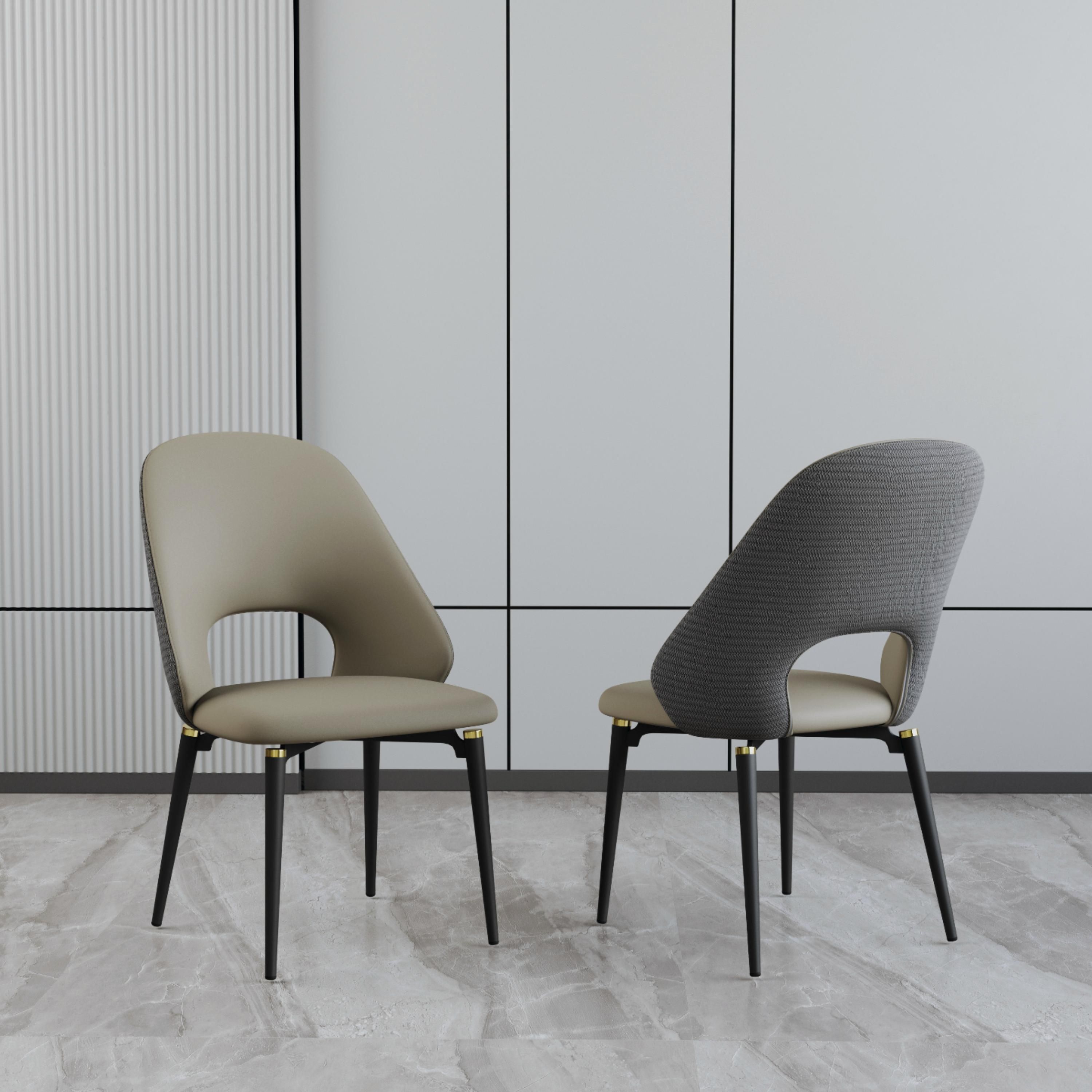 Easy Assembly Brown & Gray PU Leather Dining Chairs