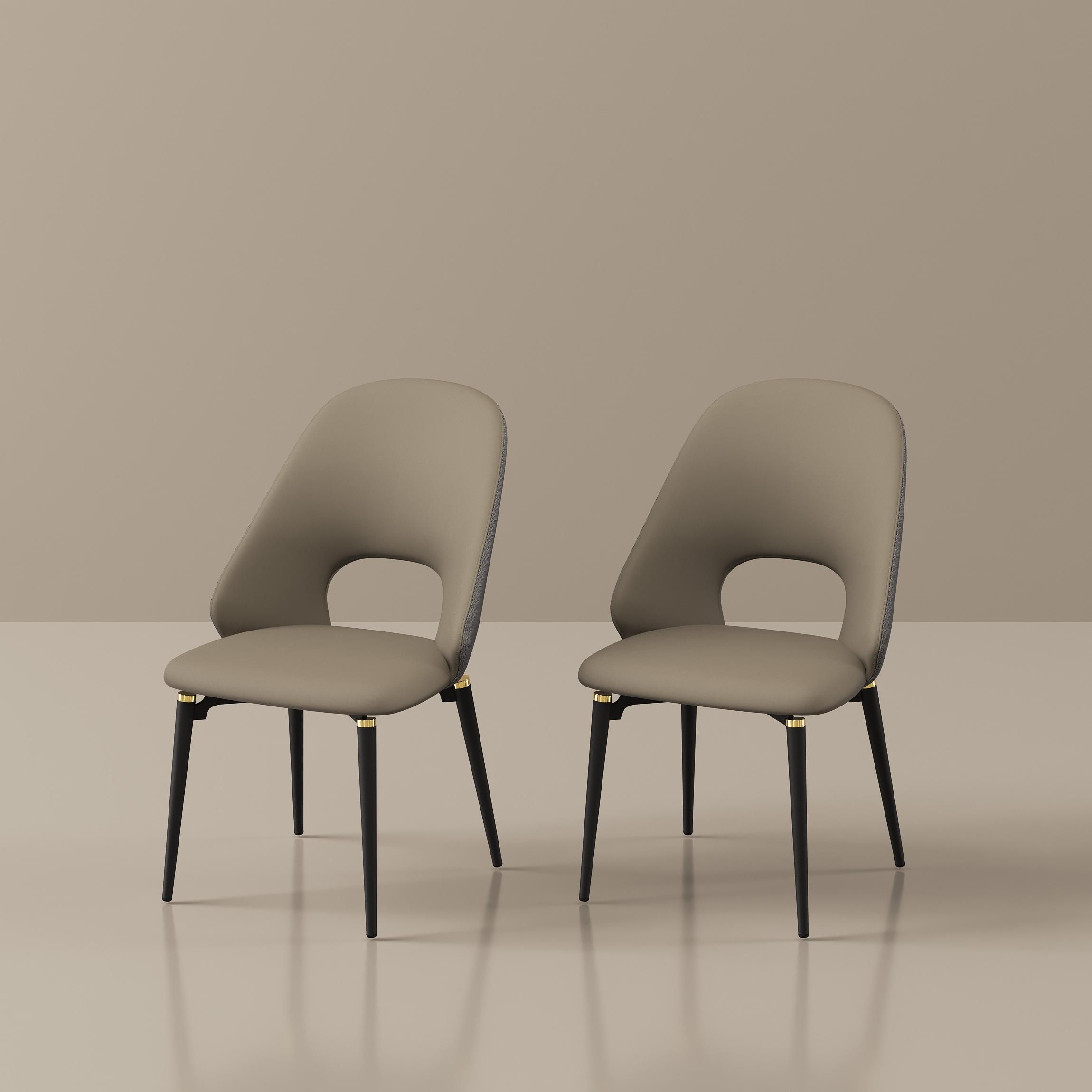 Brown Brown & Gray PU Leather Dining Chairs