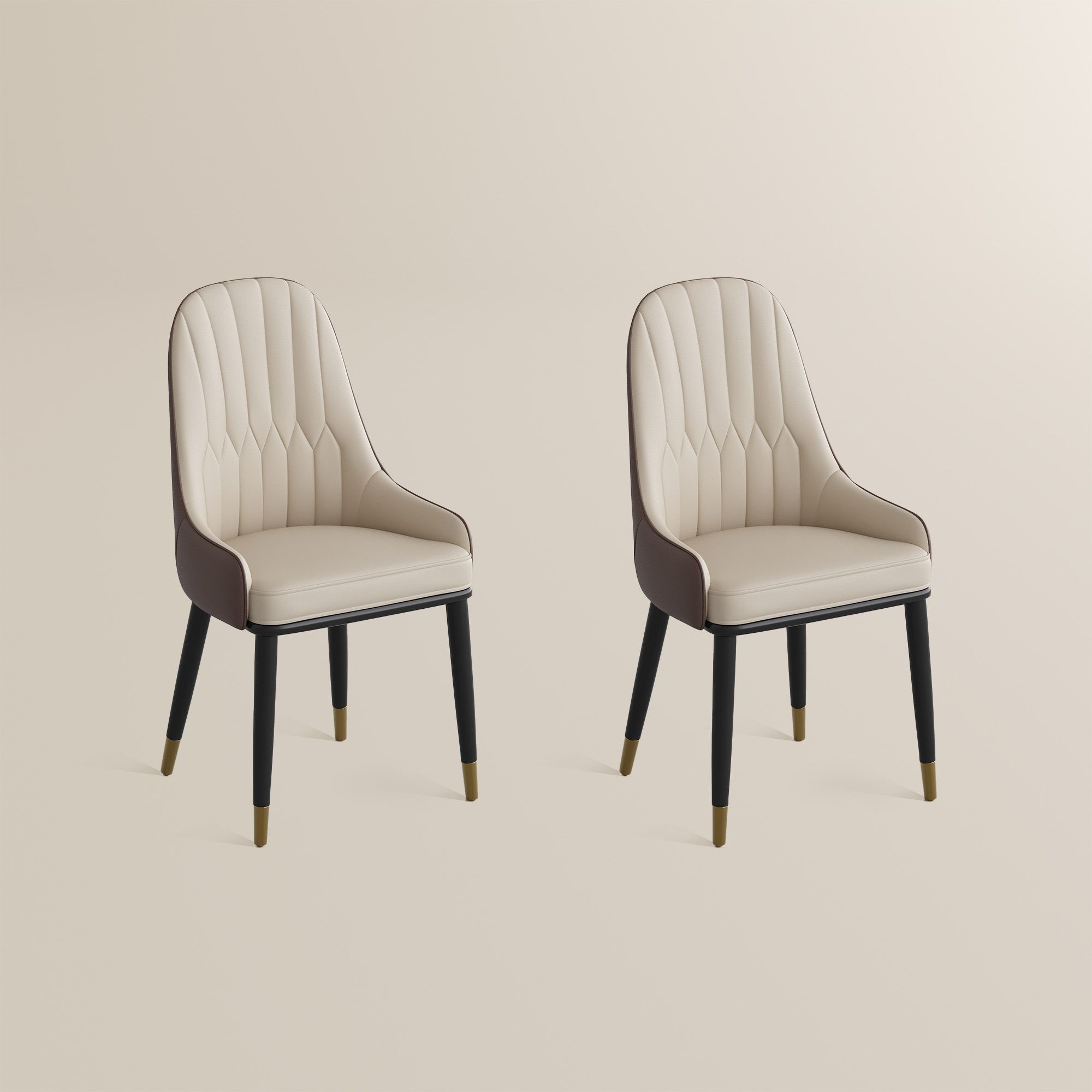 Brown Brown & Beige PU Leather Dining Chairs