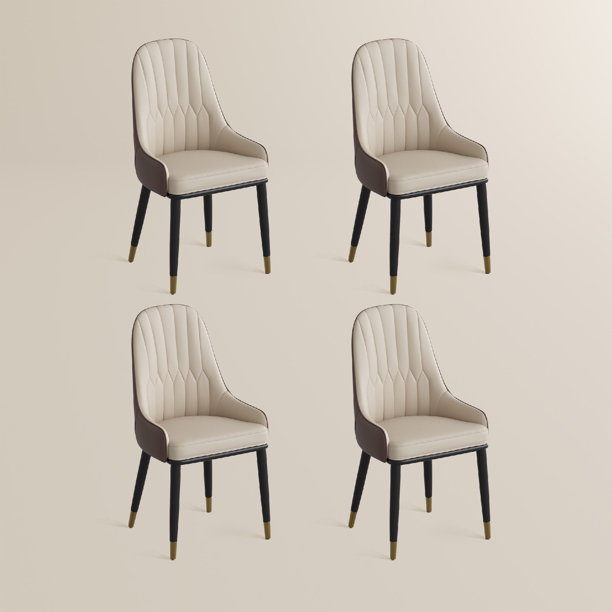 PU Leather Brown & Beige PU Leather Dining Chairs
