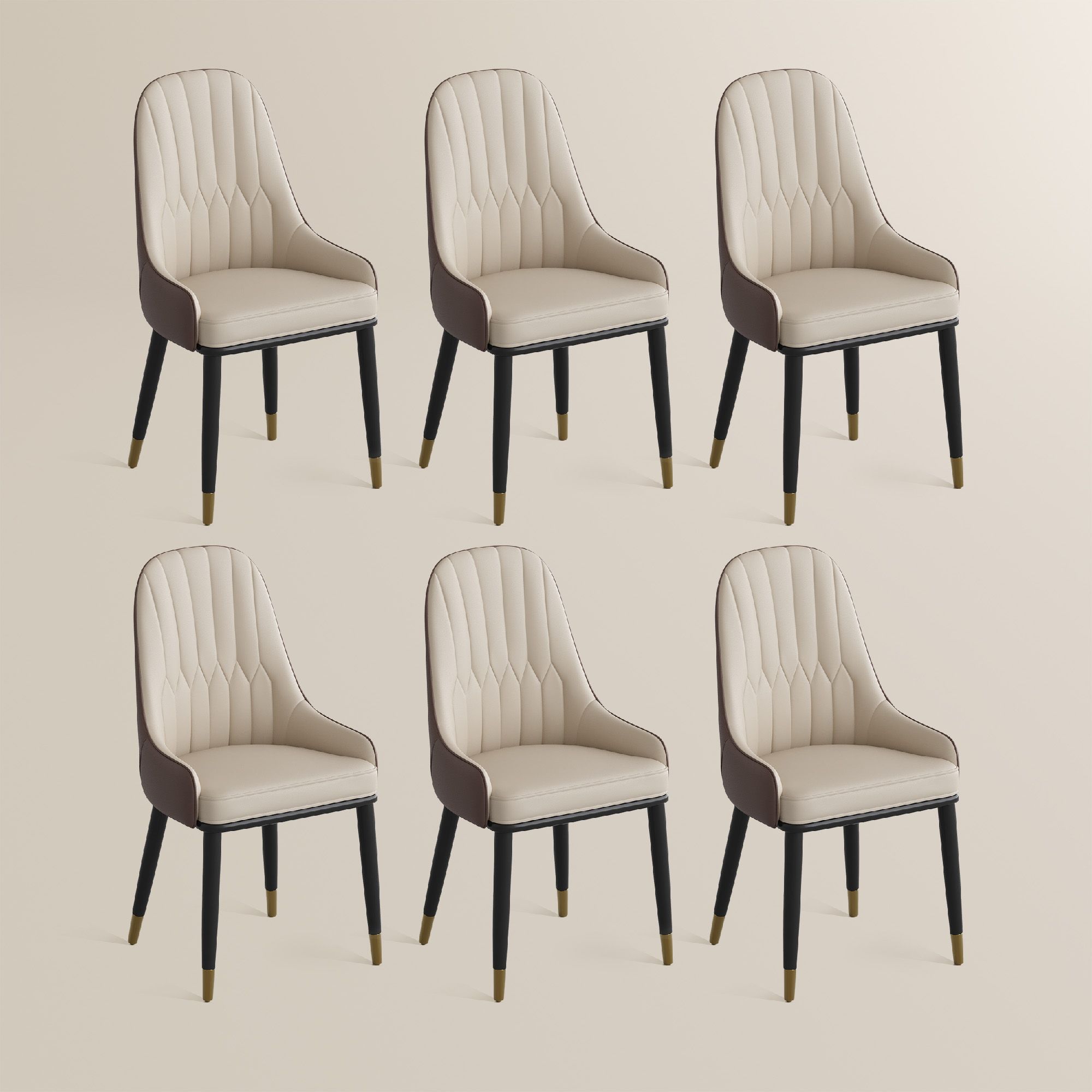 Beige Brown & Beige PU Leather Dining Chairs