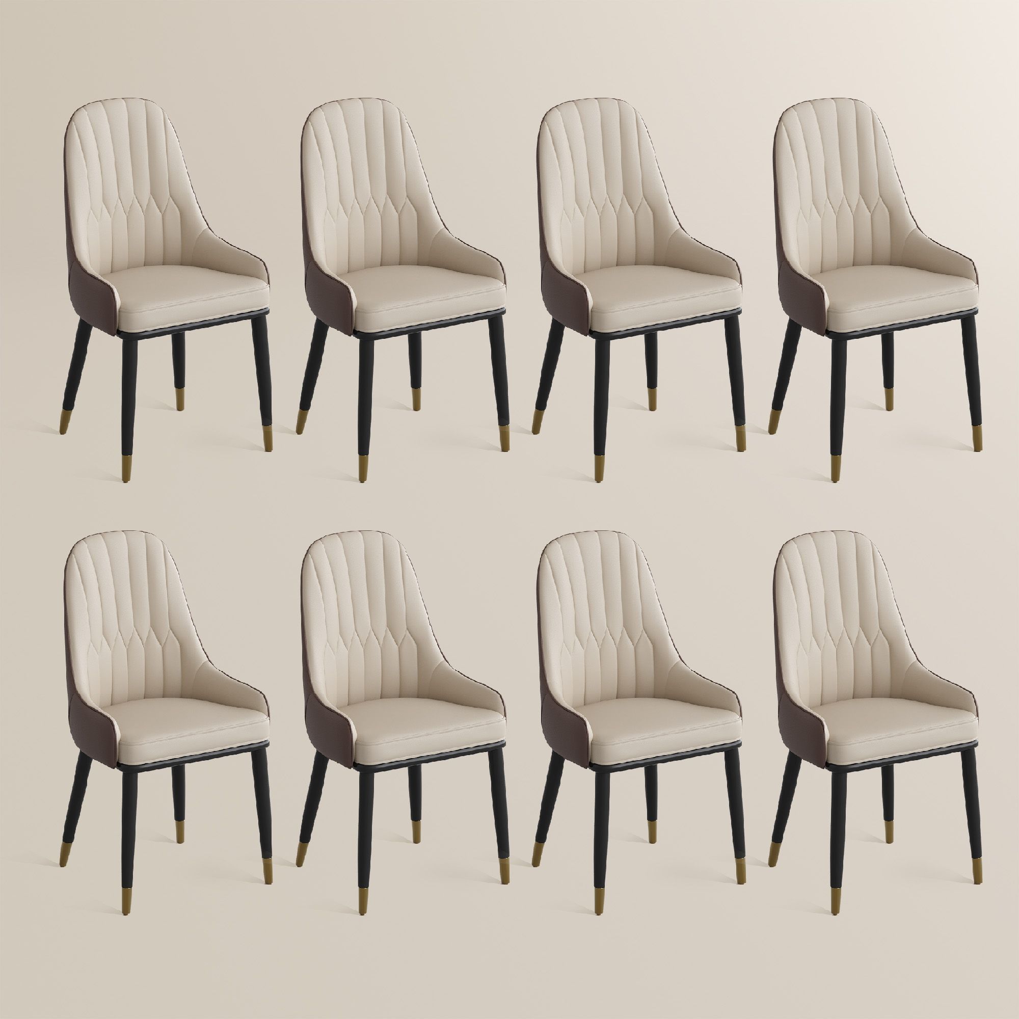 Beige Brown & Beige PU Leather Dining Chairs
