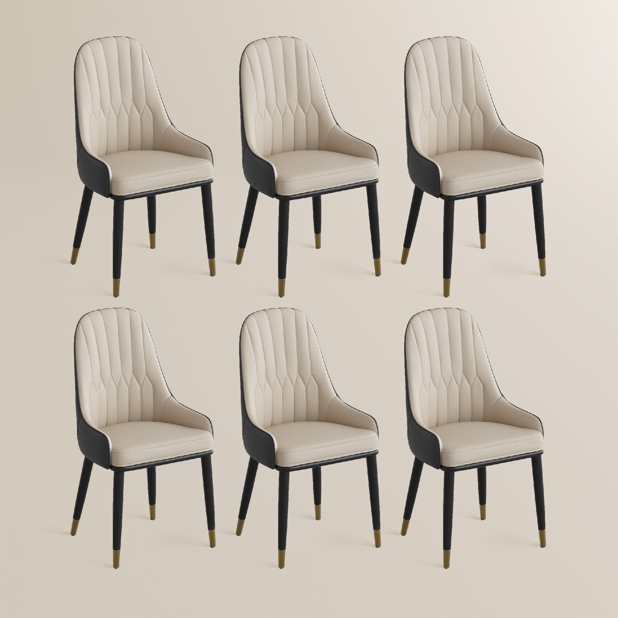 High Back Black & Beige PU Leather Dining Chairs