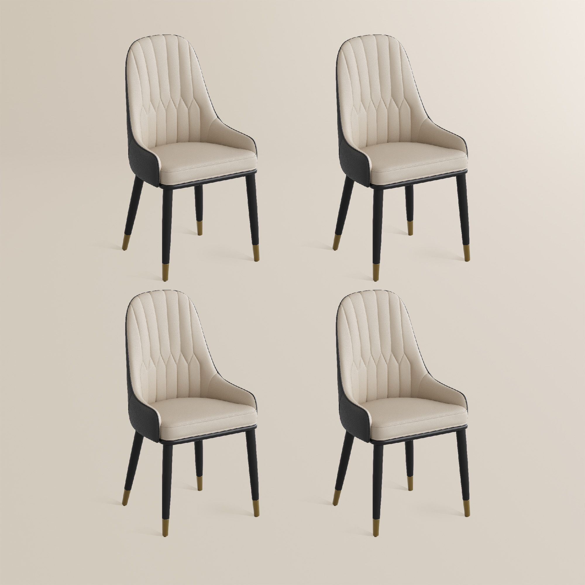 Beige Black & Beige PU Leather Dining Chairs