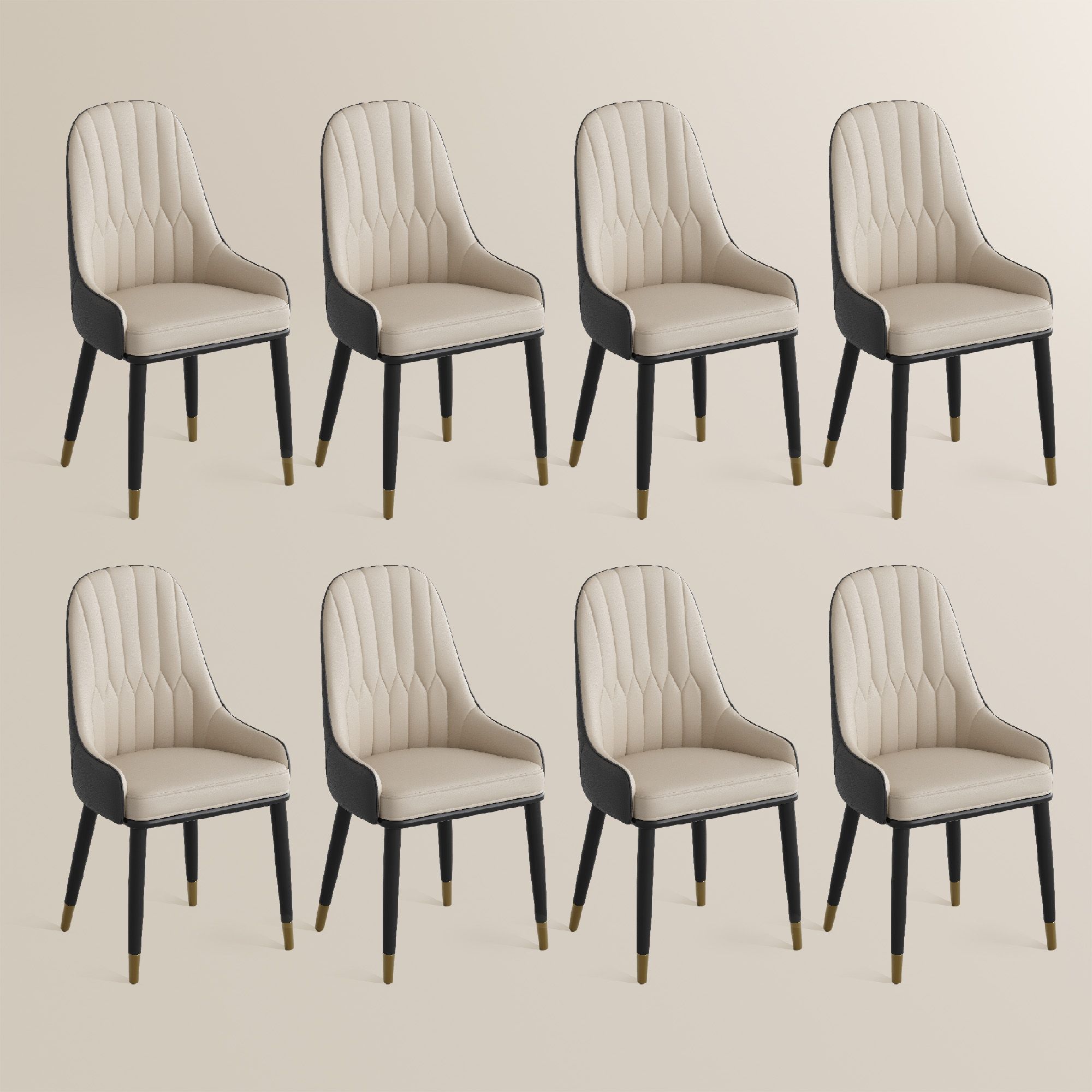 Beige Black & Beige PU Leather Dining Chairs