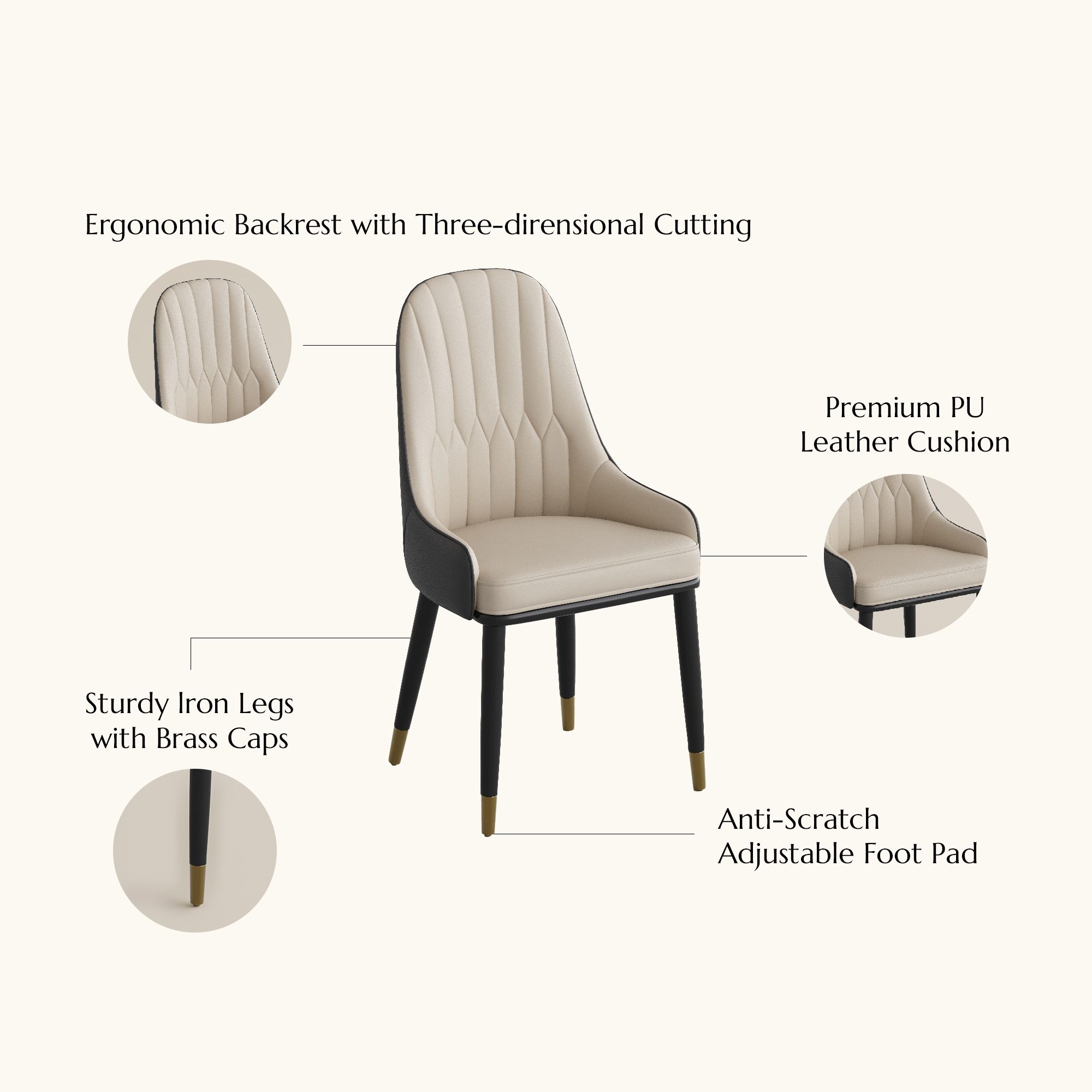 PU Leather Gray & Beige PU Leather Dining Chairs