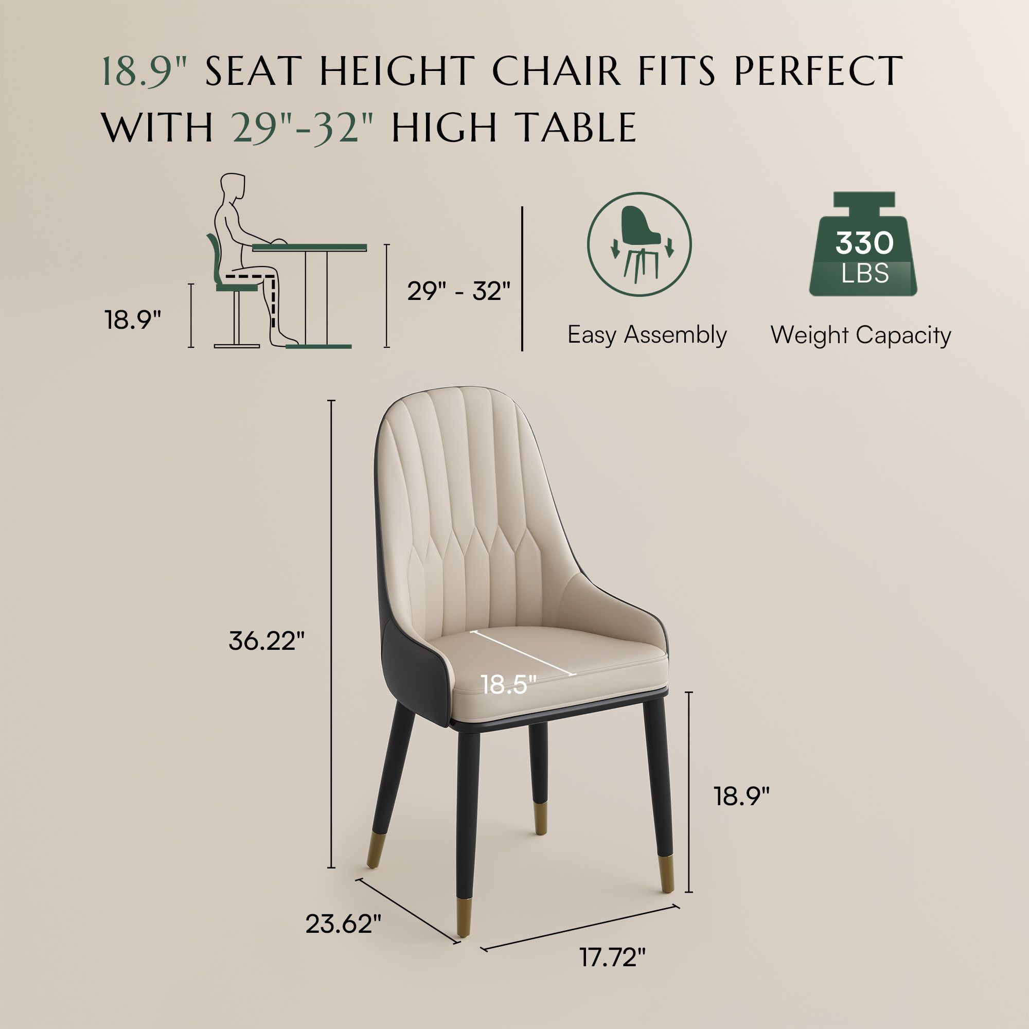 Gray Gray & Beige PU Leather Dining Chairs