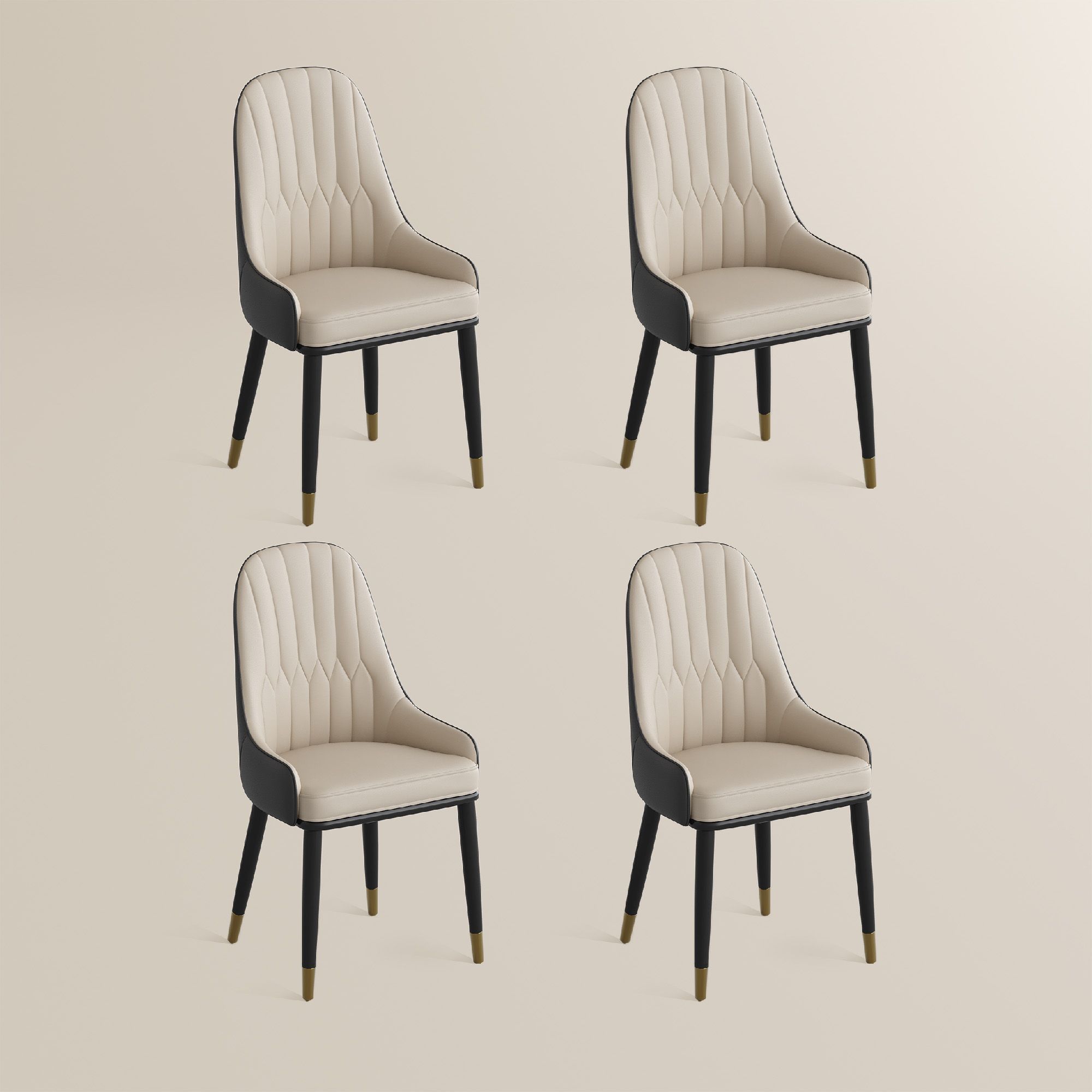 Modern Gray & Beige PU Leather Dining Chairs