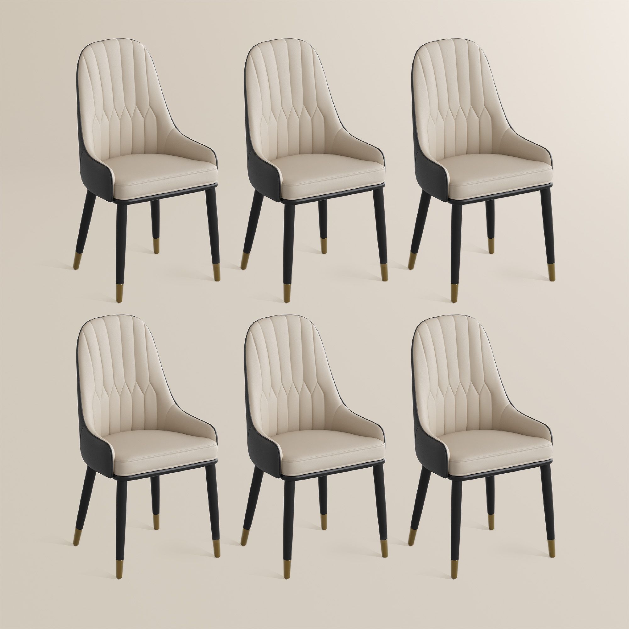 Gray Gray & Beige PU Leather Dining Chairs