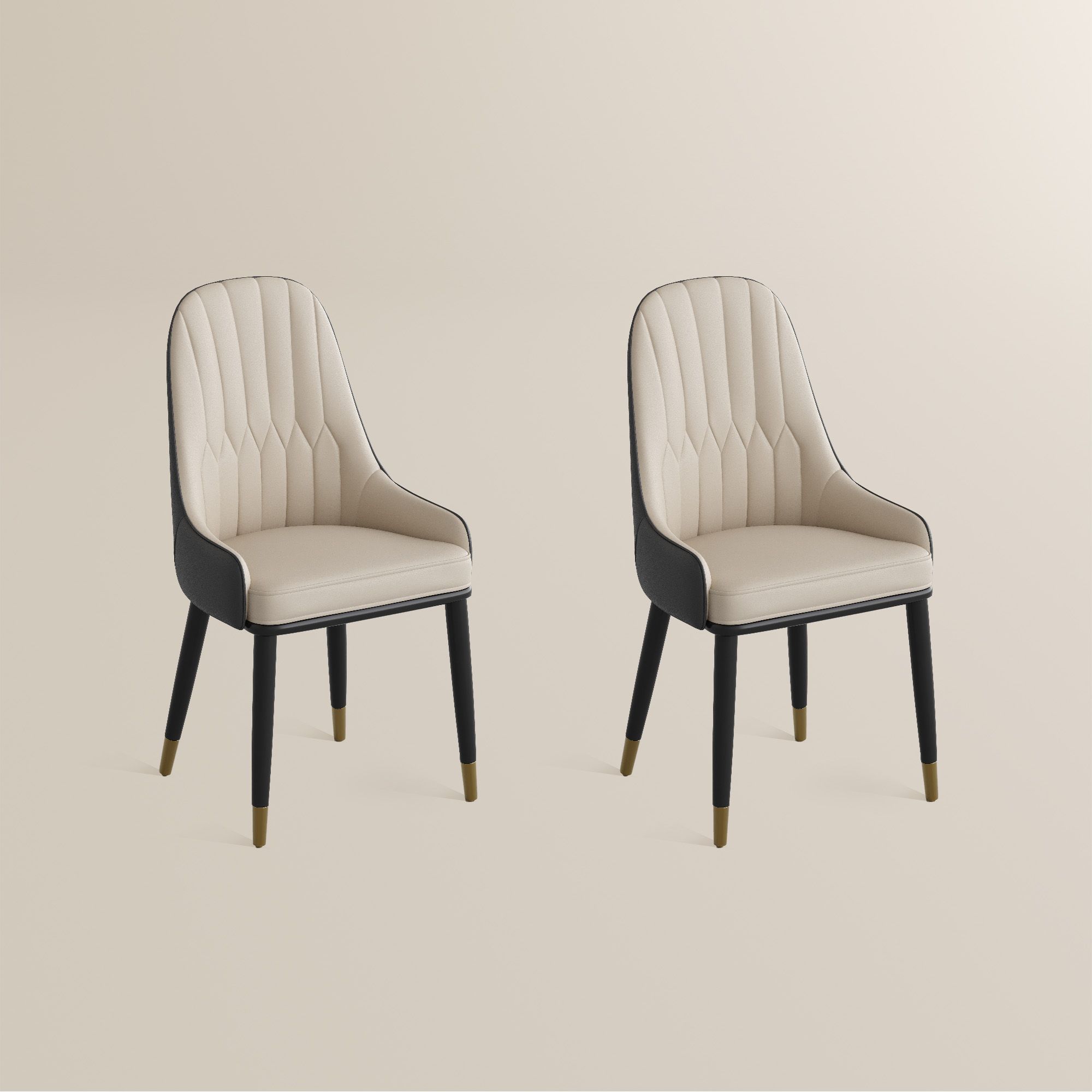 Beige Gray & Beige PU Leather Dining Chairs