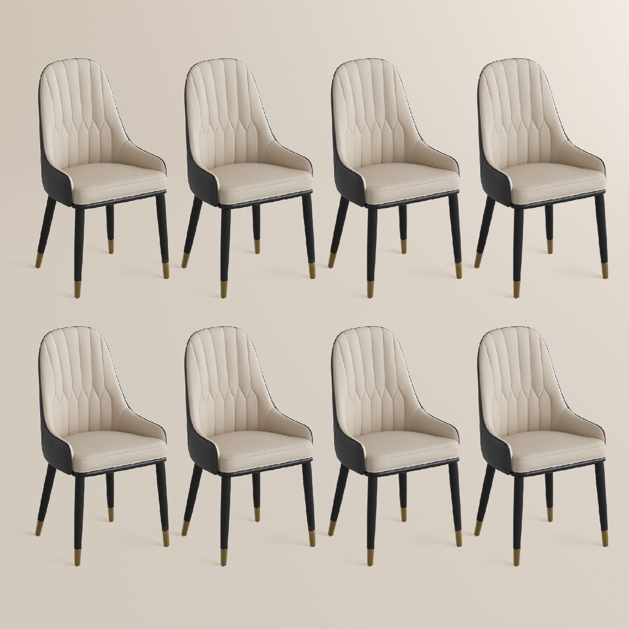 Beige Gray & Beige PU Leather Dining Chairs