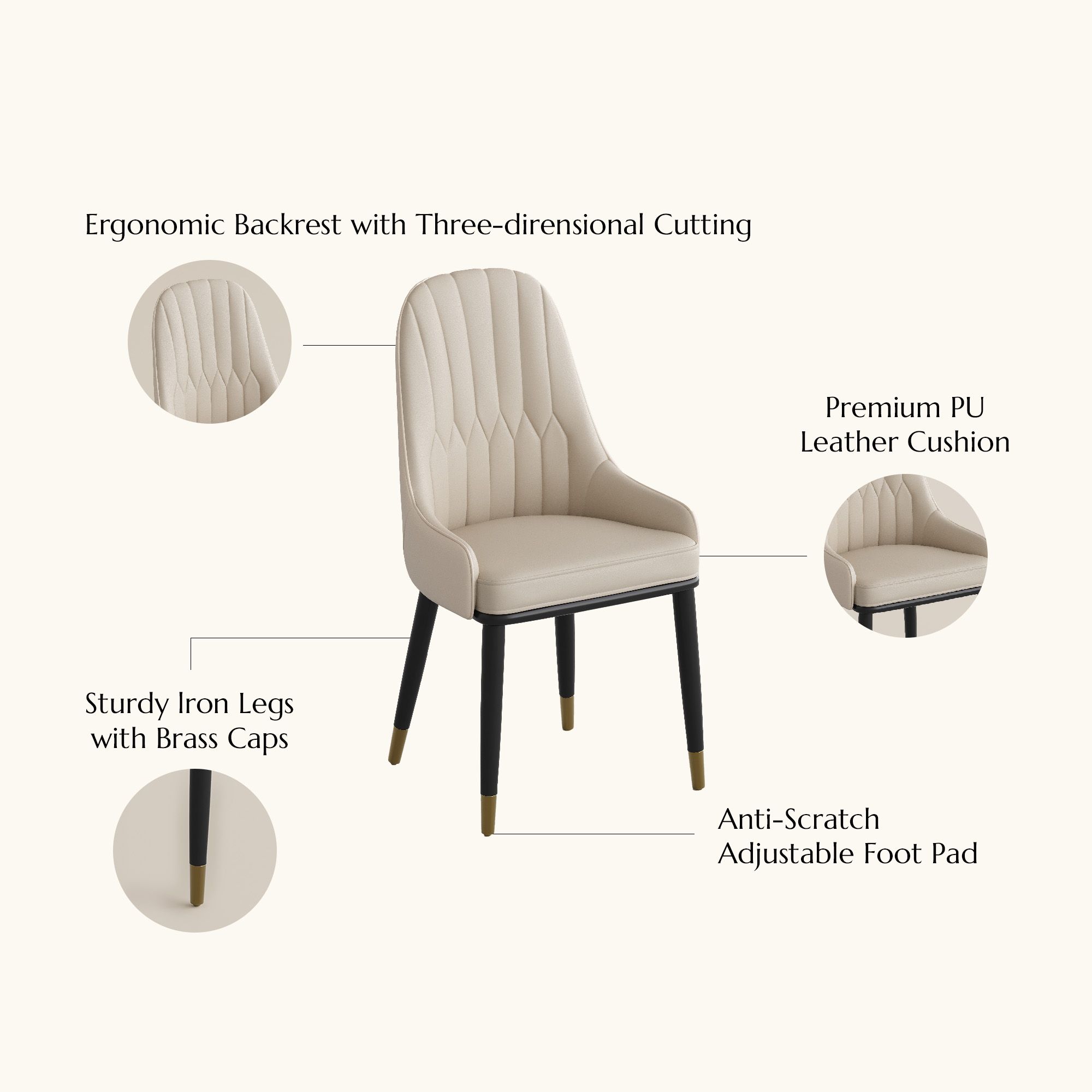 Modern Luxury Beige PU Leather Dining Chairs