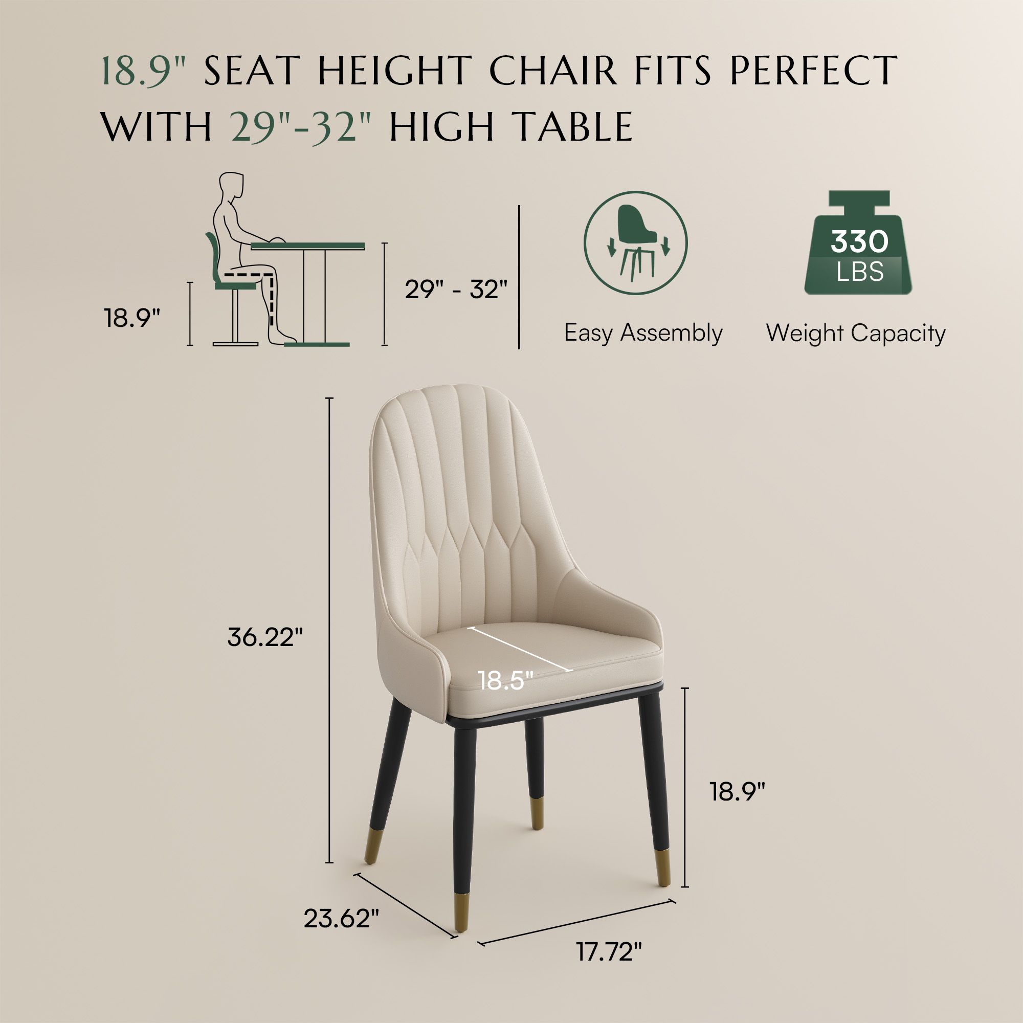Modern Luxury Beige PU Leather Dining Chairs