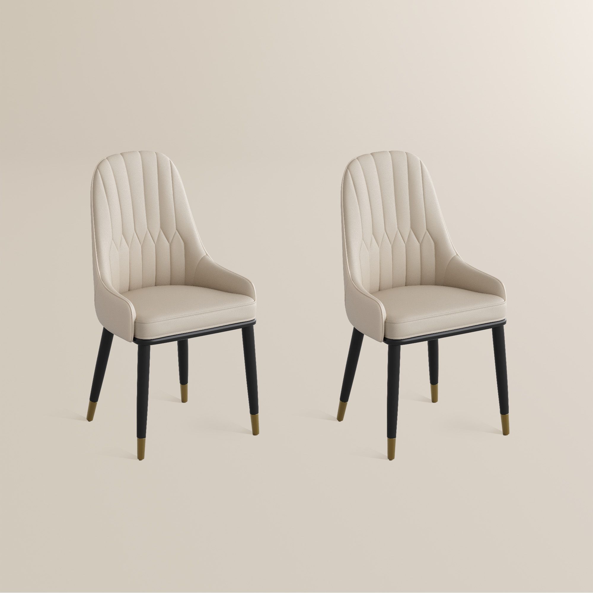Metal Leg Beige PU Leather Dining Chairs