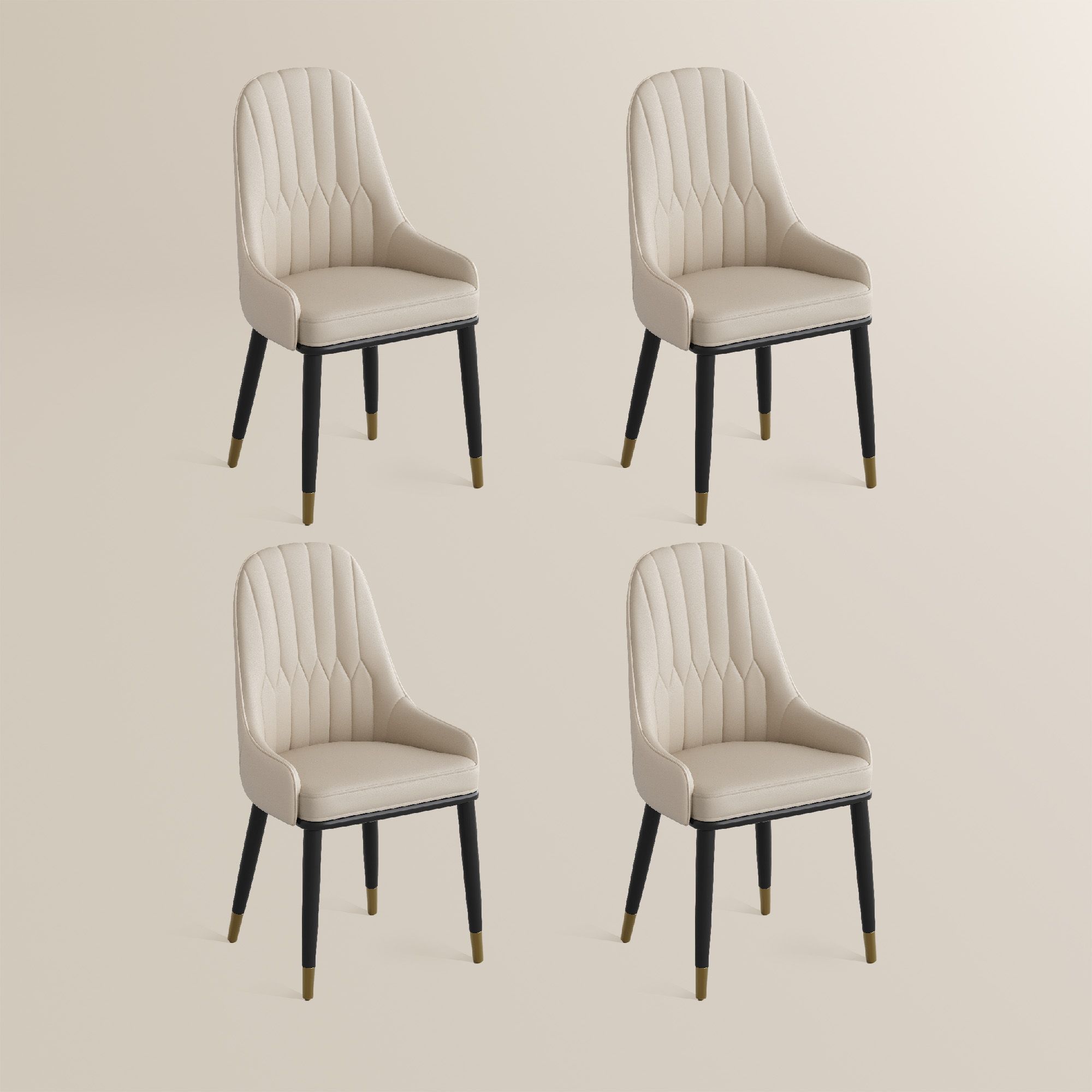 Metal Leg Beige PU Leather Dining Chairs