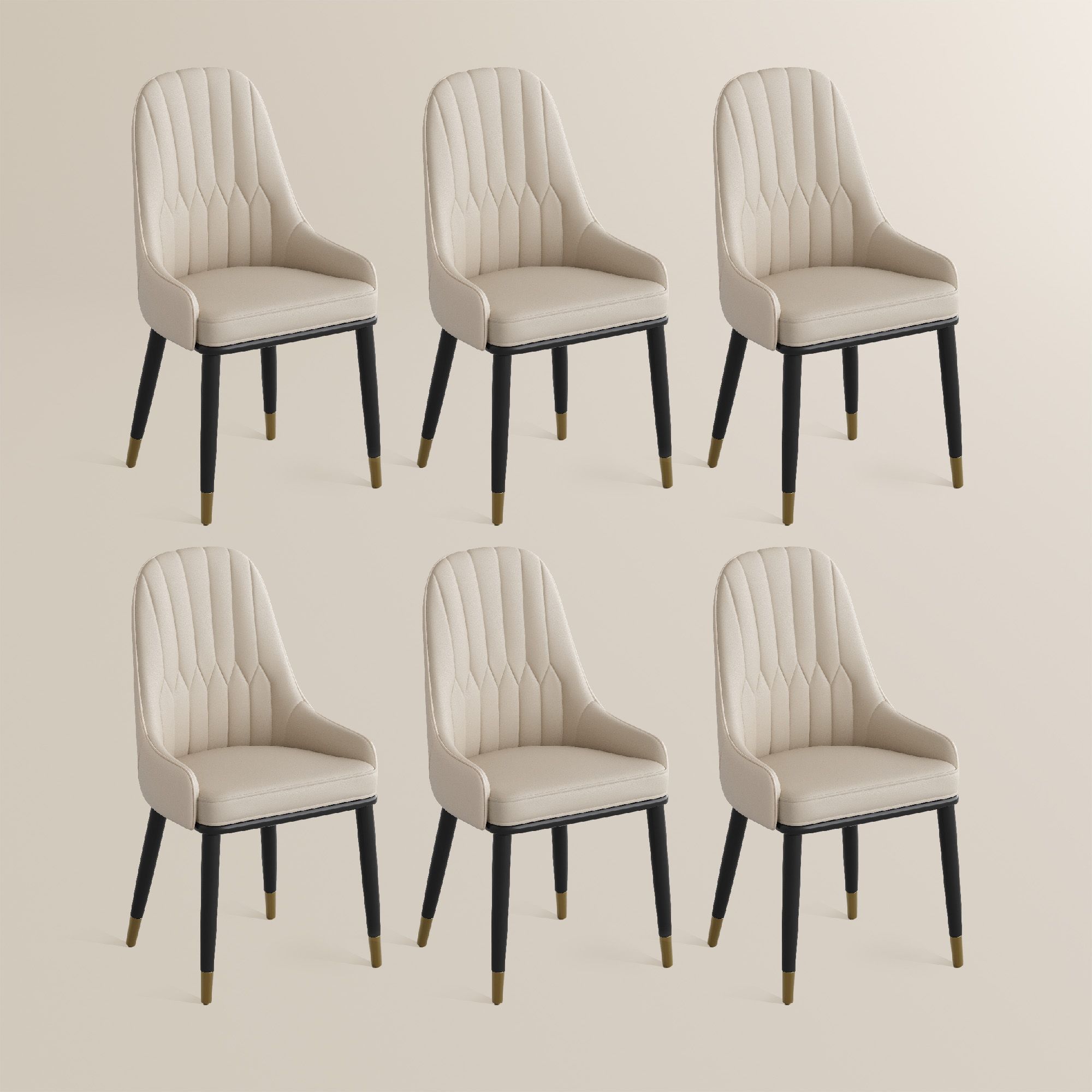 Metal Leg Beige PU Leather Dining Chairs