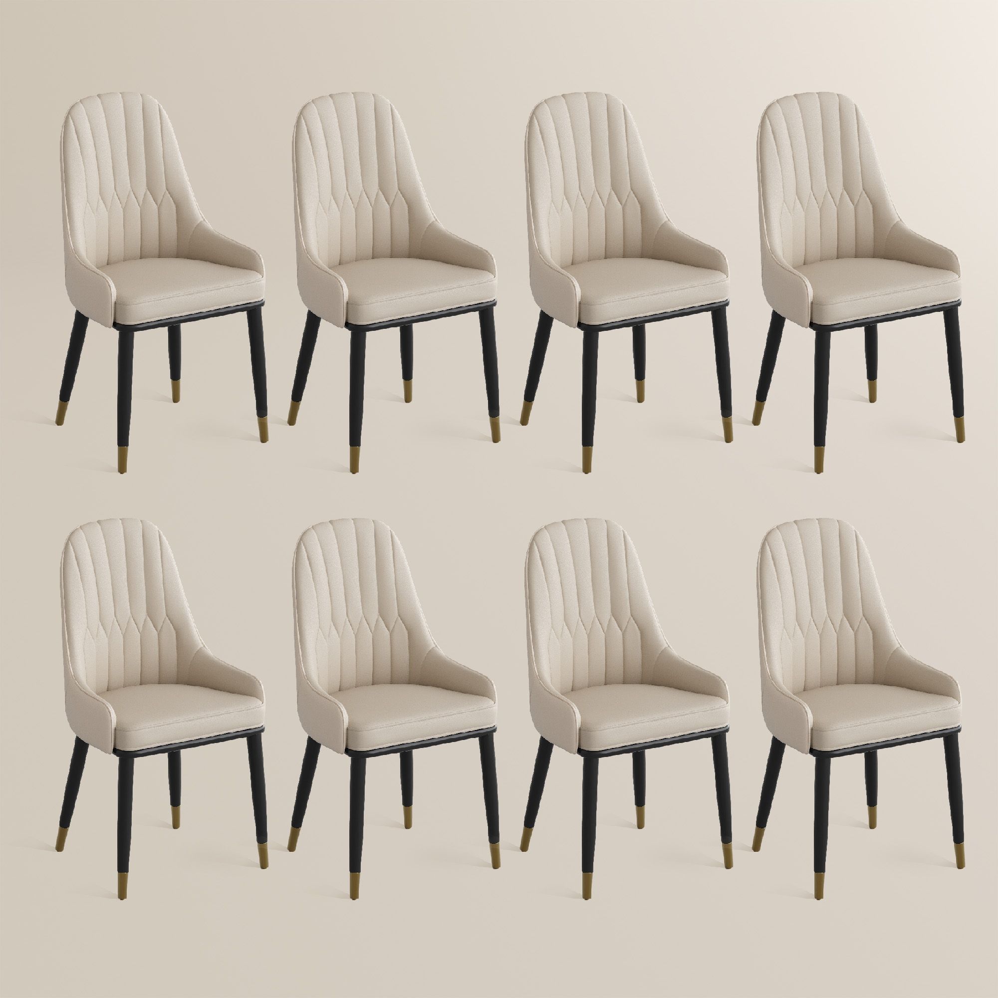 Metal Leg Beige PU Leather Dining Chairs