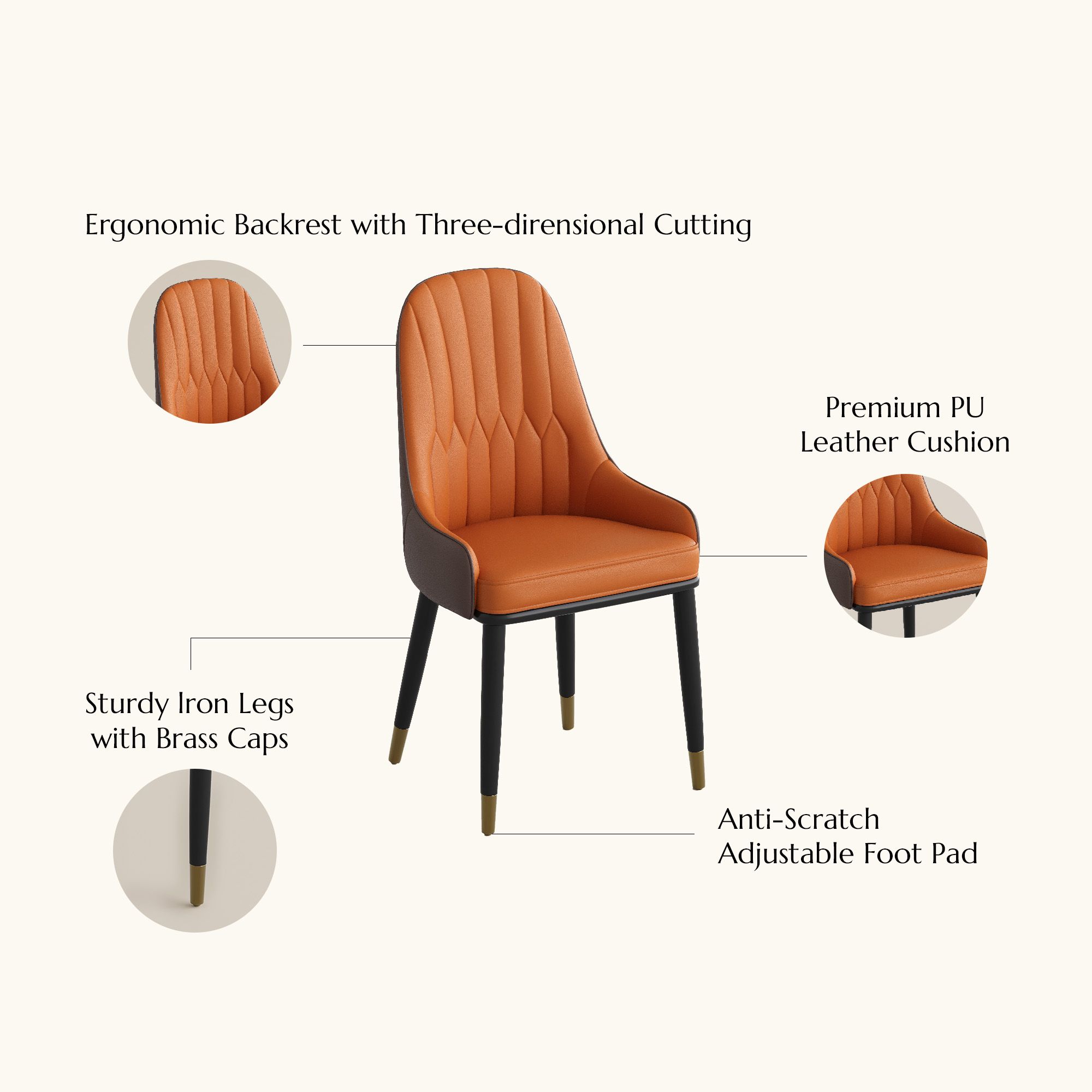PU Leather Orange & Brown PU Leather Dining Chairs