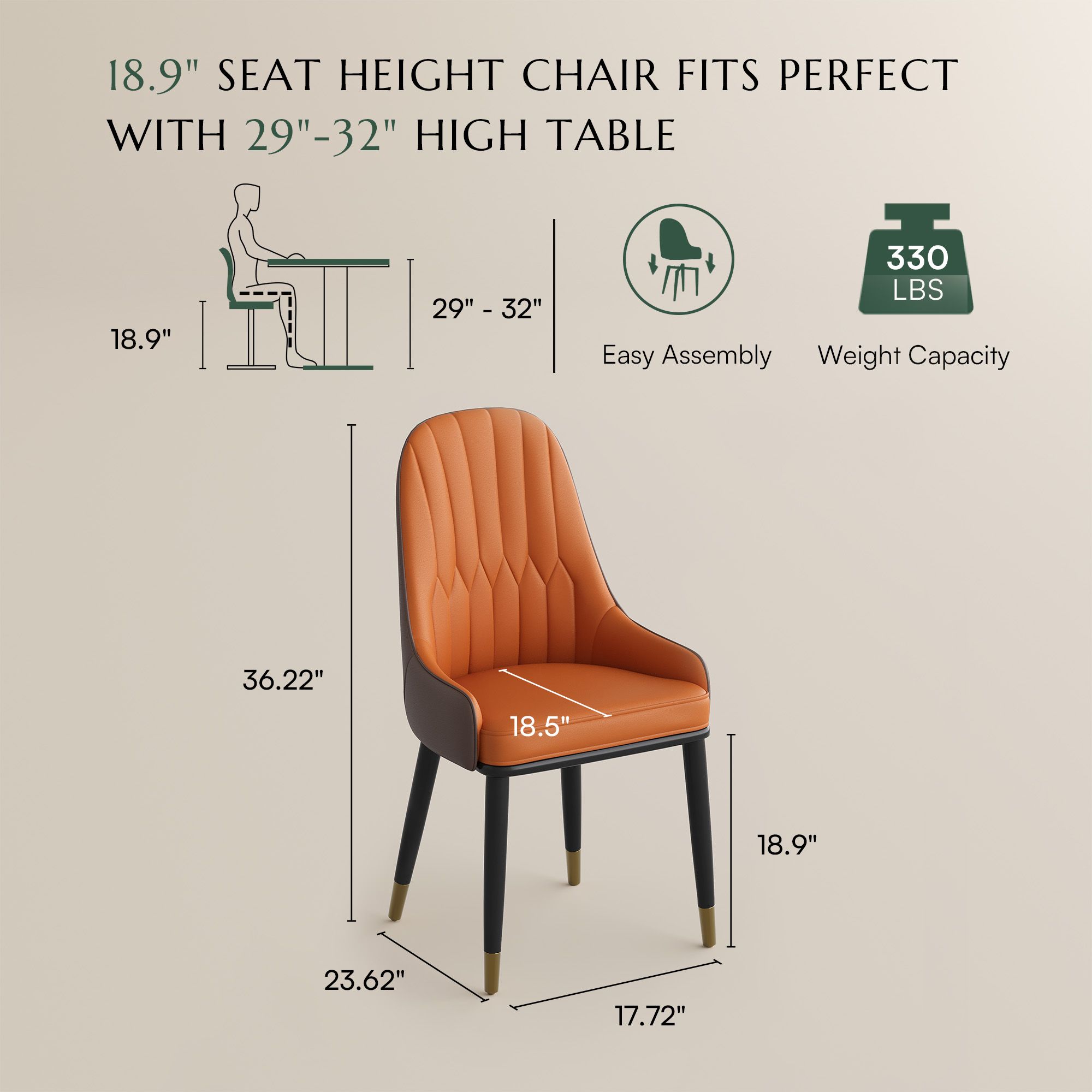 Modern Orange & Brown PU Leather Dining Chairs